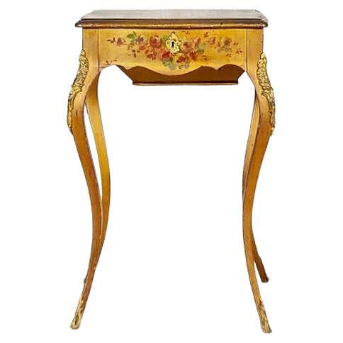 Mahogany Sewing Table with Brass Details from the Late 19th Century For Sale