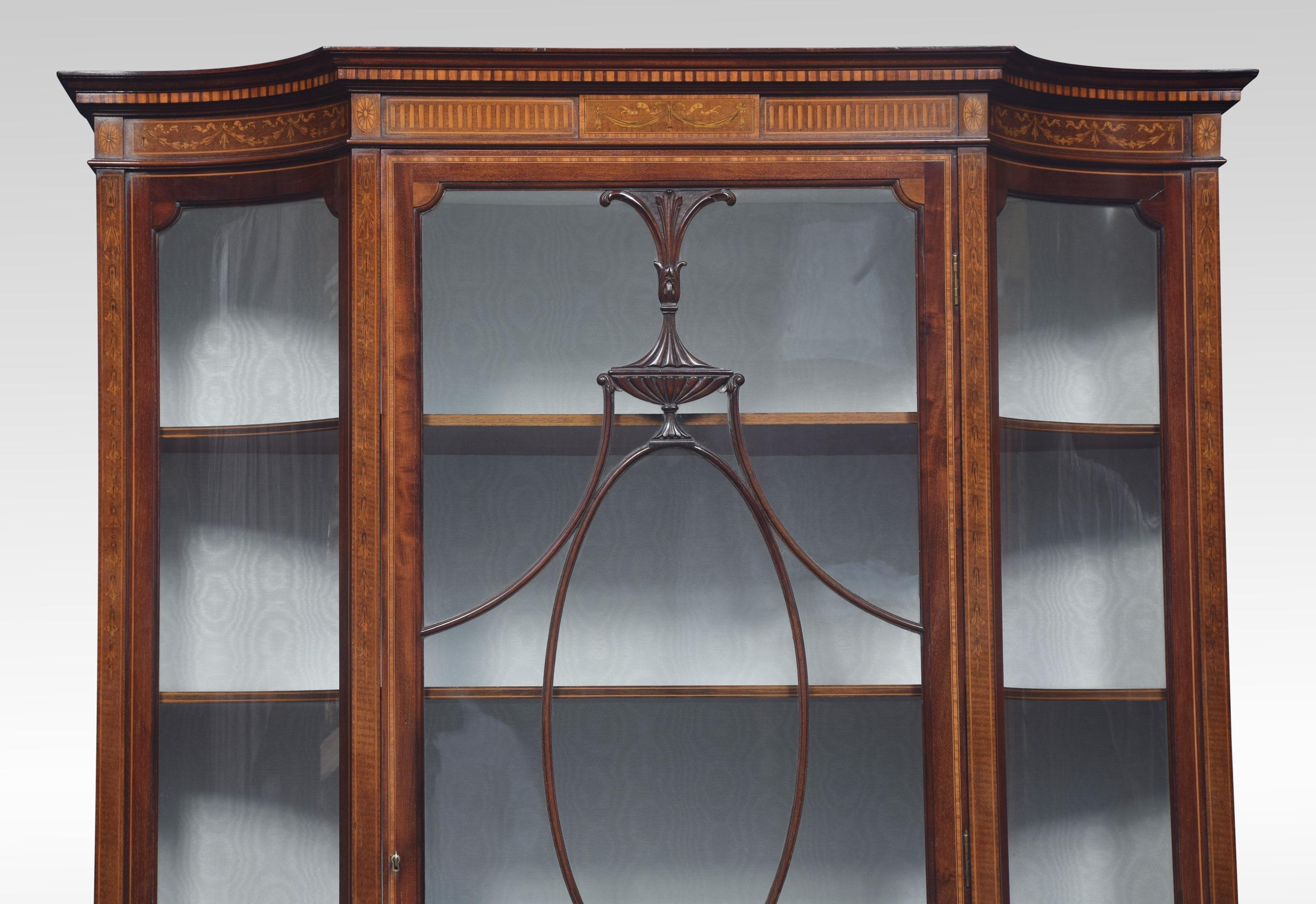 British Mahogany Sheraton Revival Inlaid Display Cabinet