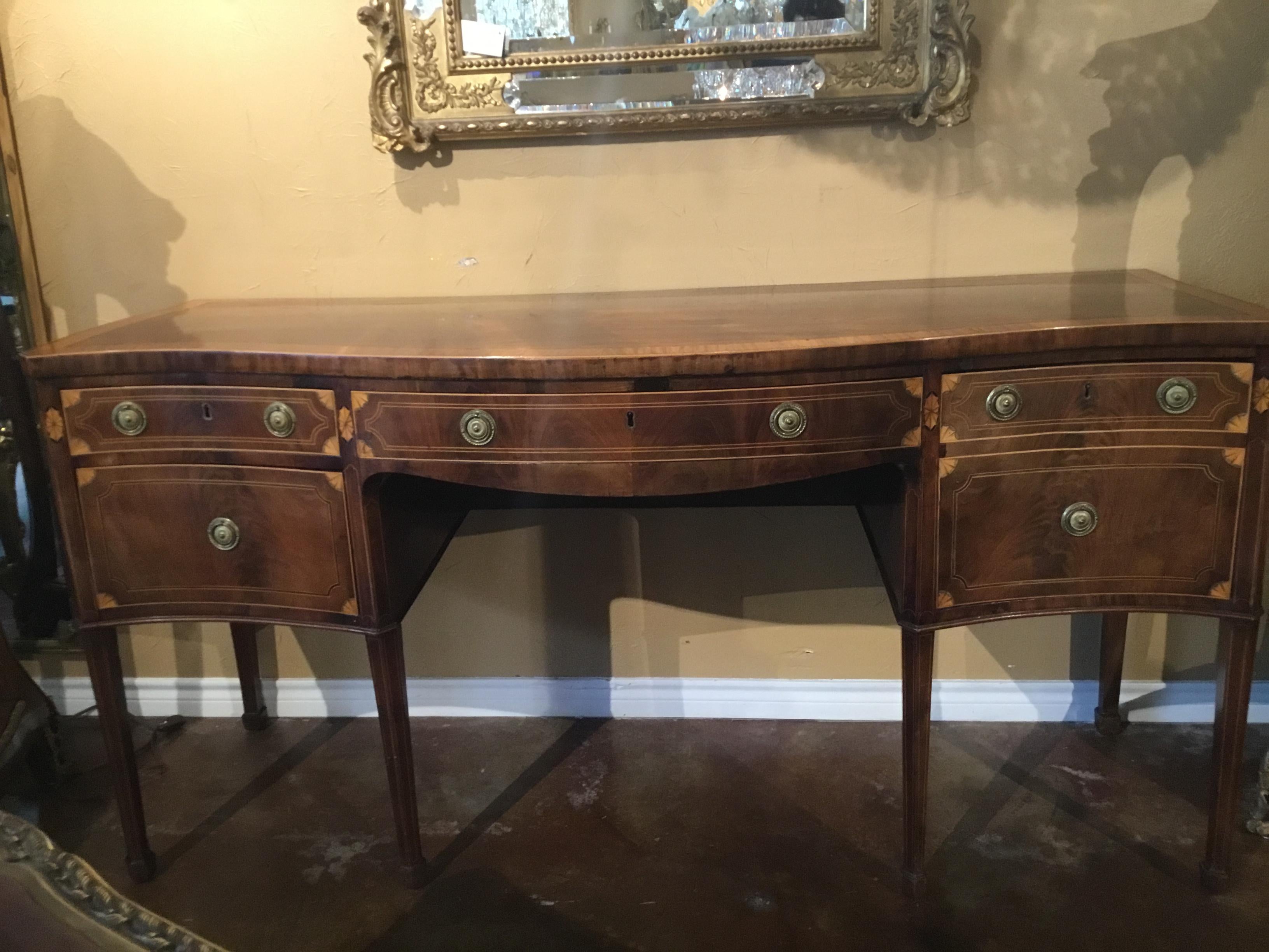 English Mahogany Sheraton Style Sideboard, 18th Century with Satinwood Banding For Sale