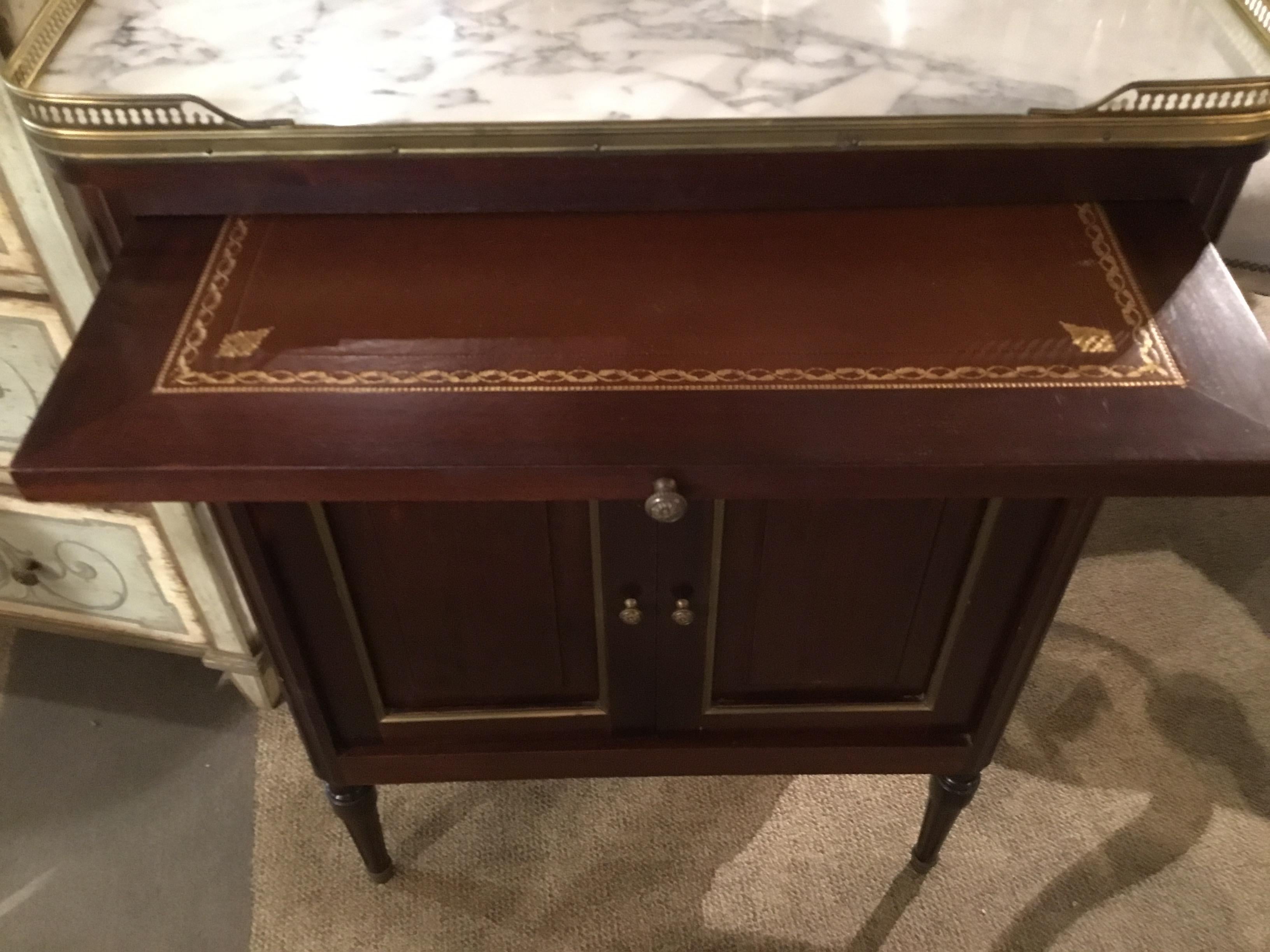 Mahogany Side Cabinet, 19th Century White and Gray Marble with Desk Pull Out 1