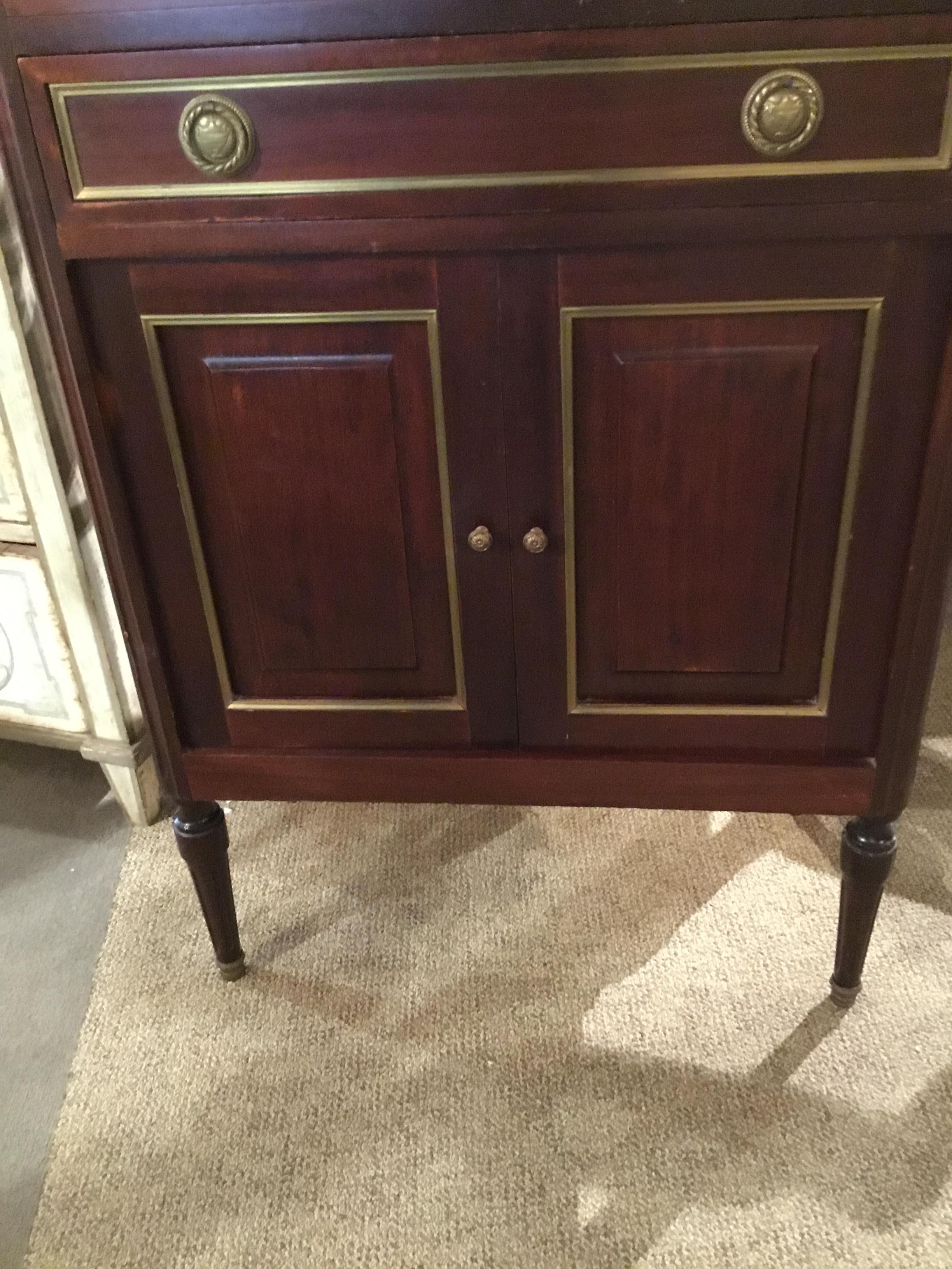 Mahogany Side Cabinet, 19th Century White and Gray Marble with Desk Pull Out 3