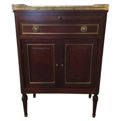 Mahogany Side Cabinet, 19th Century White and Gray Marble with Desk Pull Out