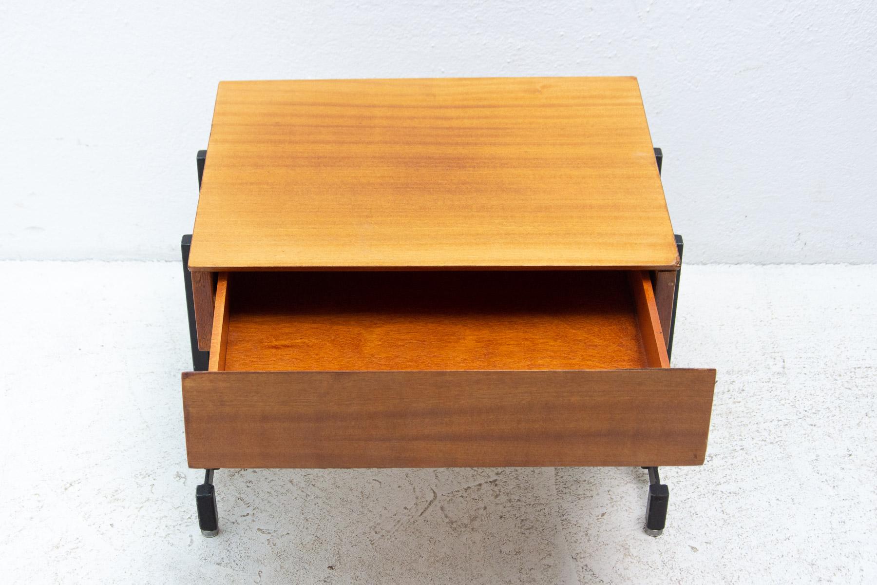 Mid-Century Modern Mahogany Side Table or TV Table, Czechoslovakia, 1970's For Sale