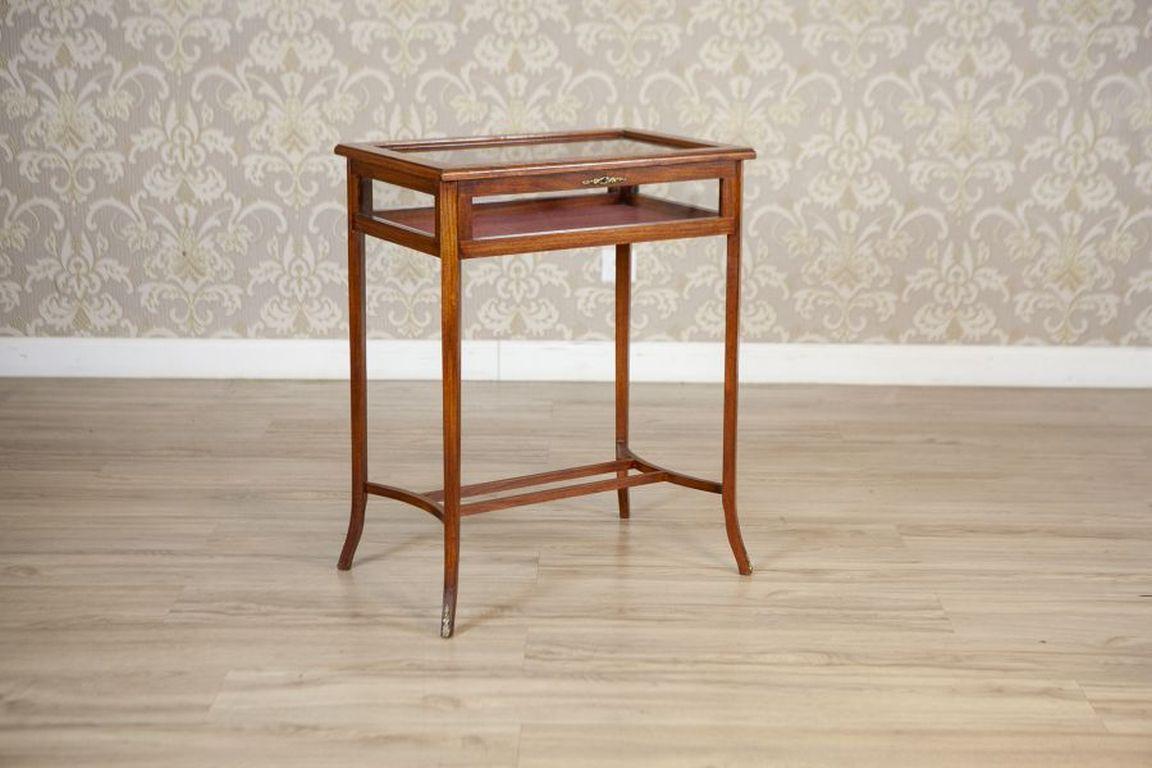 Table d'appoint/showcase/Display Cabinet en acajou du 19ème siècle

Meuble en acajou, daté de la fin du XIXe siècle, doté de pieds simples, d'une boîte vitrée ouvrable et de délicates décorations à la base des pieds. L'intérieur est doublé d'un