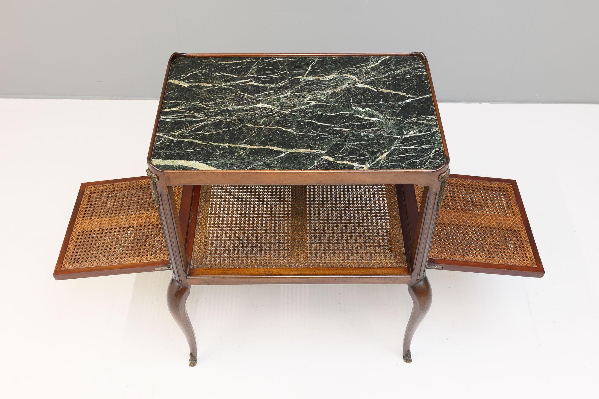 Early 20th Century Mahogany Side Table with Green Marble Top For Sale