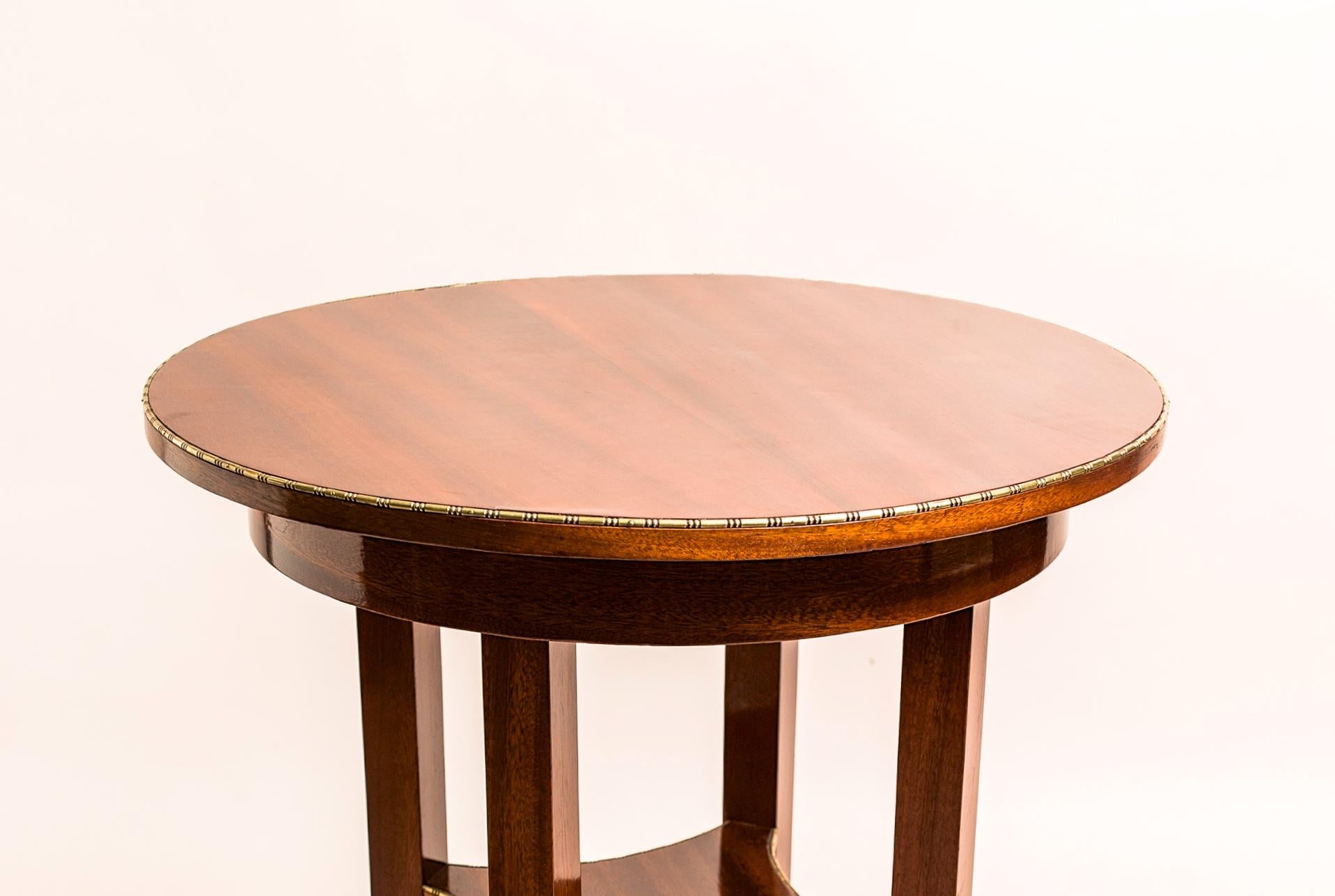 Appliqué Mahogany Side Table with Inlayed Cast Brass Edges Art Nouveau, Austria For Sale
