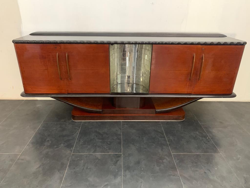 Brass Mahogany Sideboard, 1930s For Sale