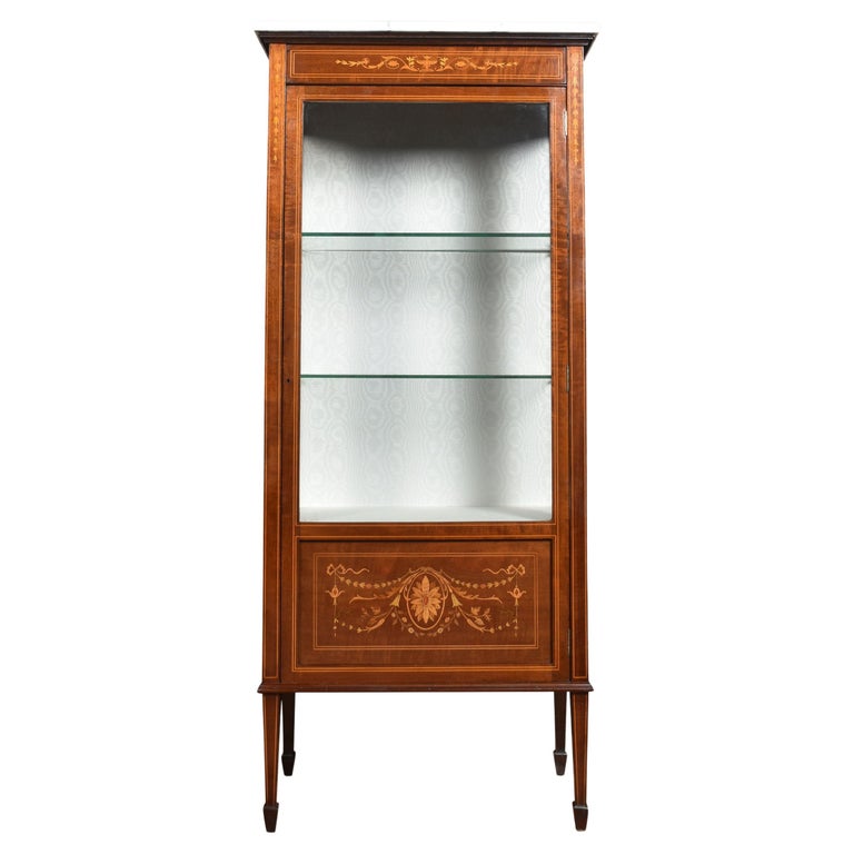 Mahogany Single Door Inlaid Display For Sale at 1stDibs