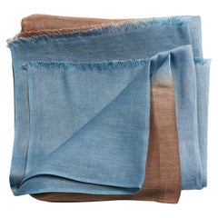Pañuelo Artesanal Moderno de Seda de Lino Suave Ombre Cielo Marrón y Azul