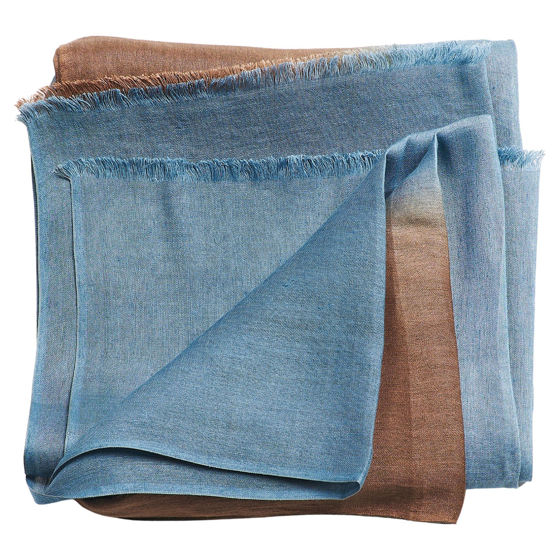 Mahagoni Himmel Ombre Weiches Leinen Seide Handloom Modern Artisanal Schal Braun & Blau