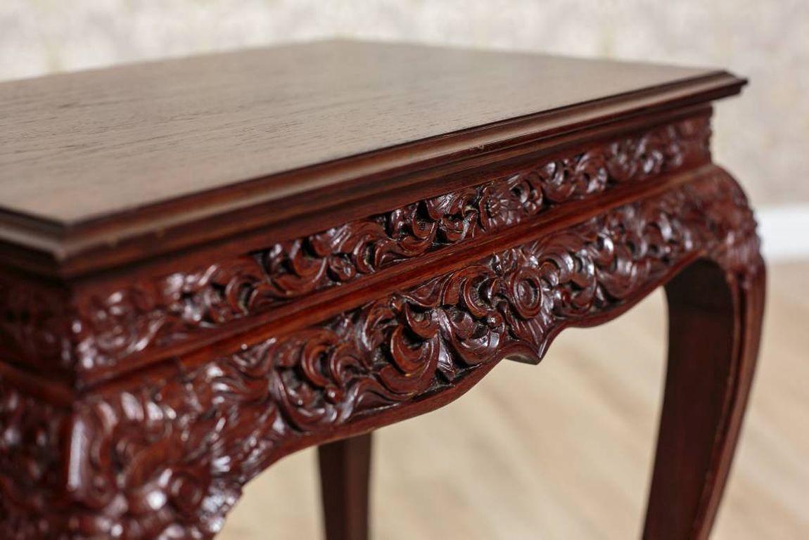 European Mahogany Small Table with Rich Woodcarving, circa 1930