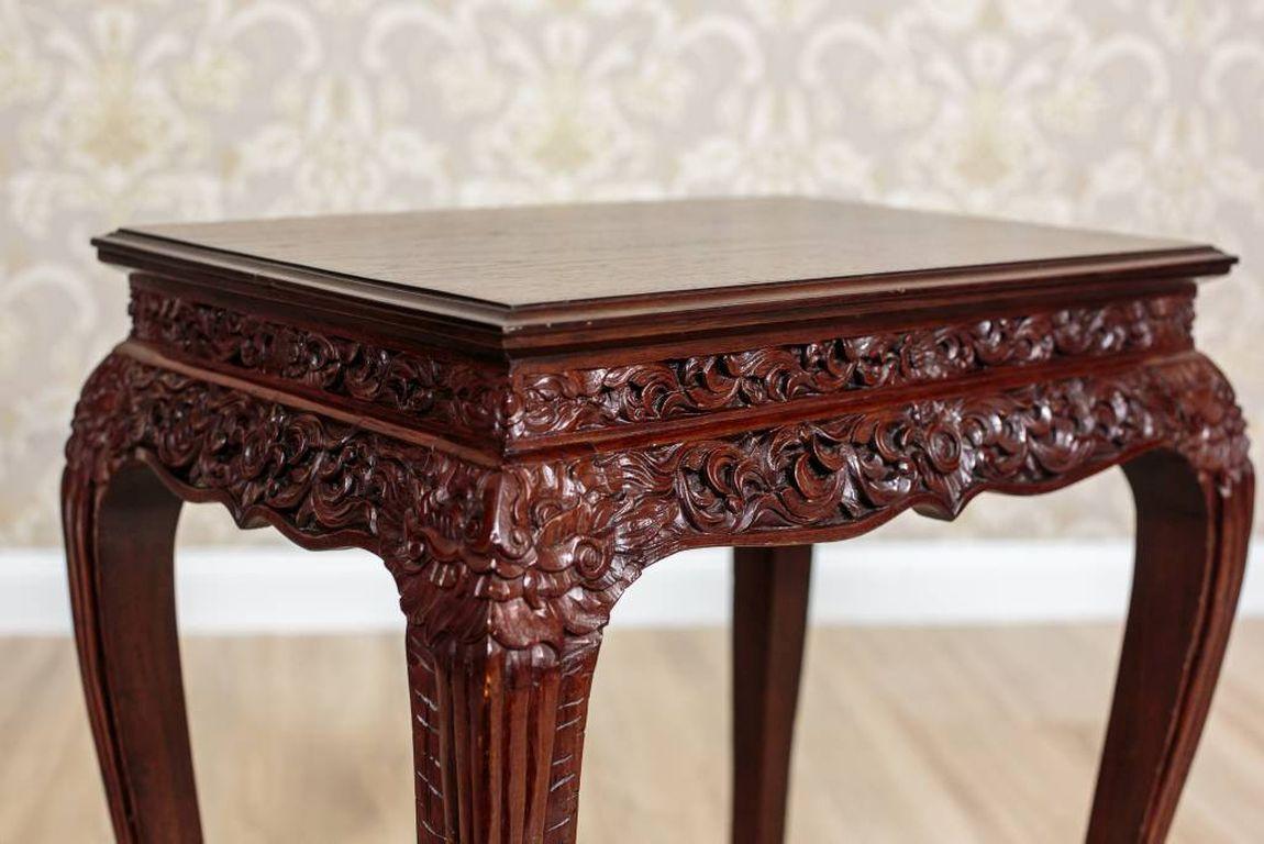Mahogany Small Table with Rich Woodcarving, circa 1930 In Good Condition In Opole, PL
