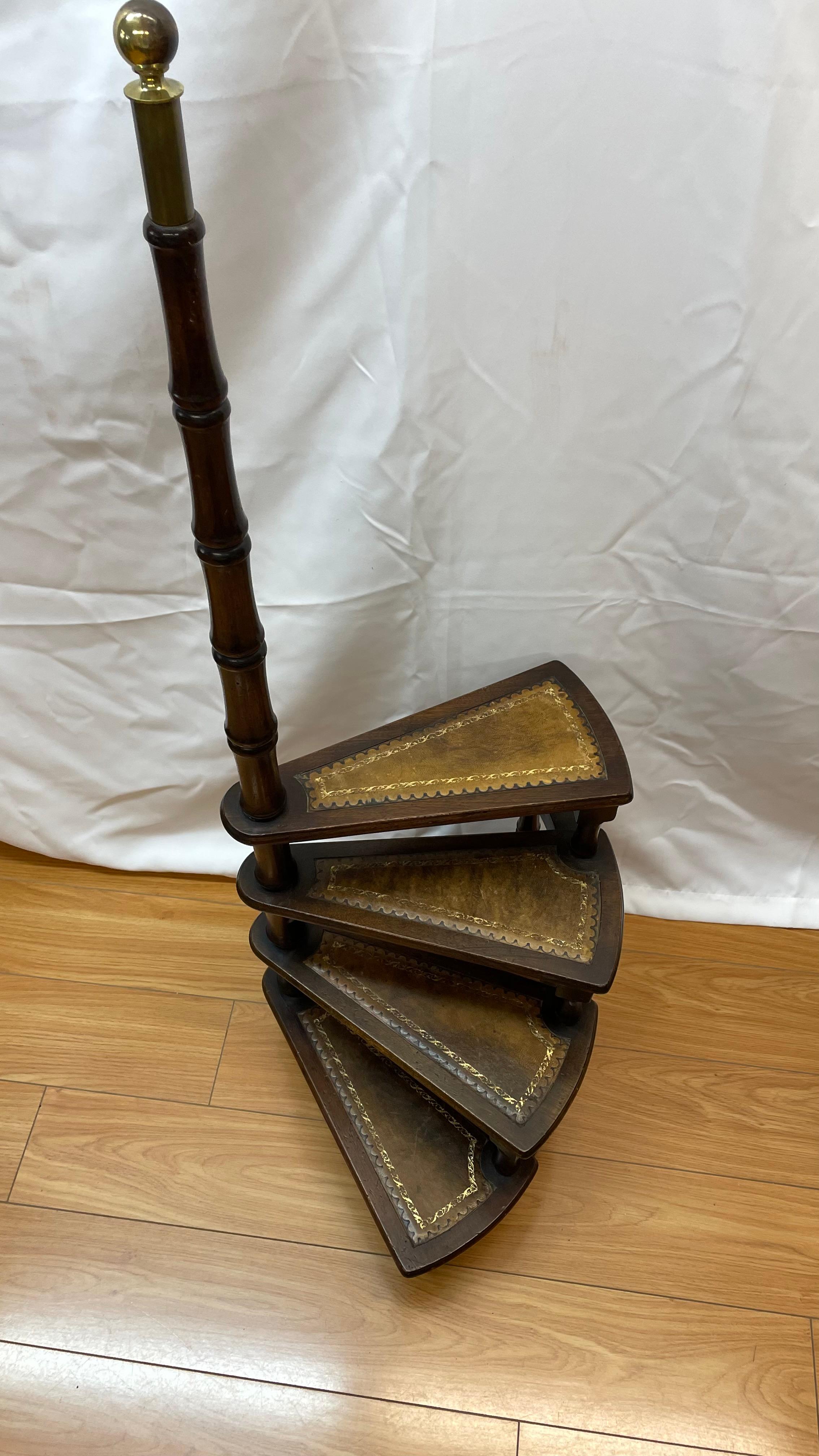 1940's Mahogany Spiraled Library Steps w/Tooled Leather  For Sale 1