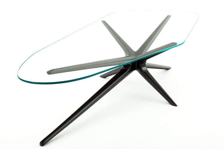 Glass Mahogany Sputnik Leg Coffee Table
