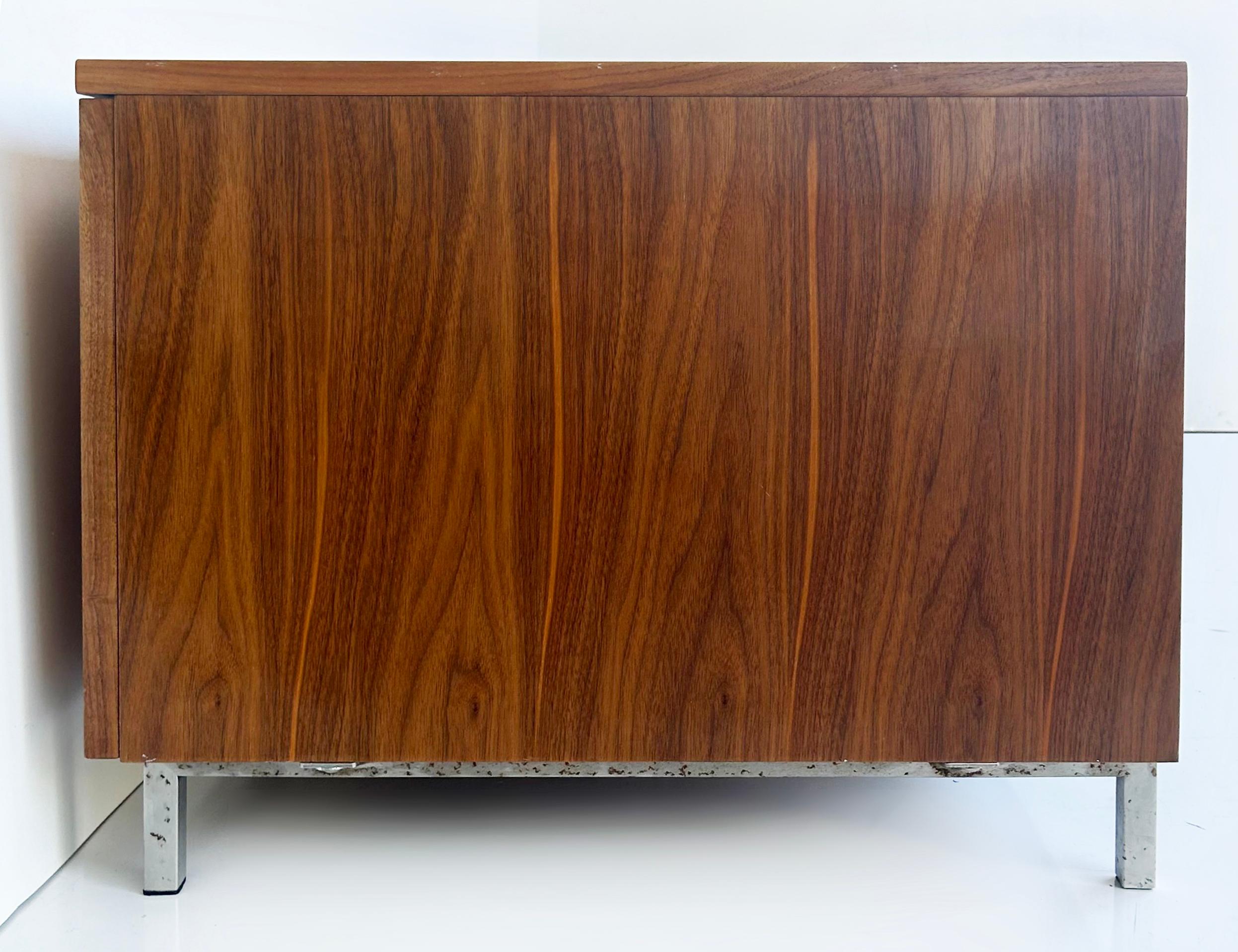 Modern Mahogany Stainless Steel Low Credenza/Entertainment Cabinet For Sale