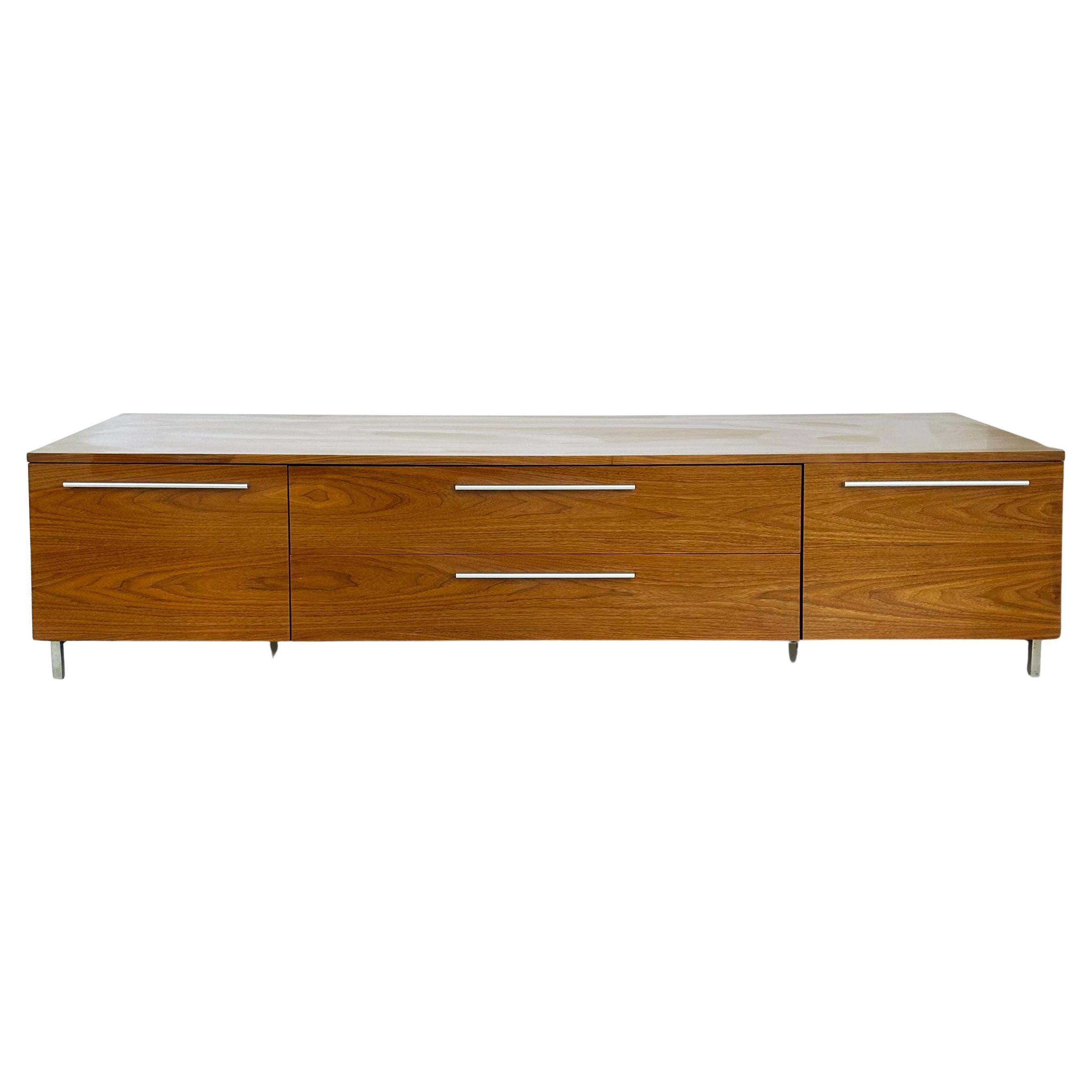 Mahogany Stainless Steel Low Credenza/Entertainment Cabinet For Sale