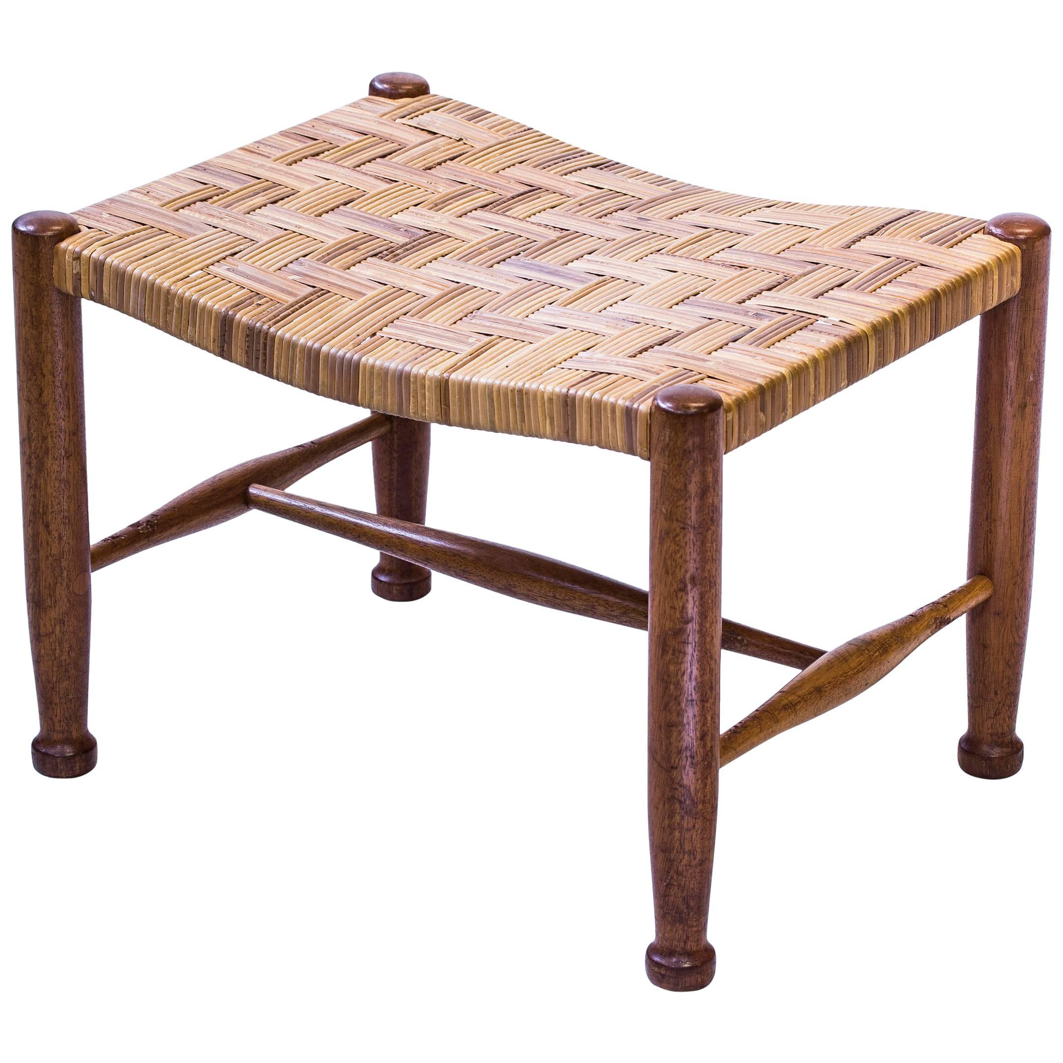 Mahogany Stool with Rattan Seat by Josef Frank, Sweden, 1950s