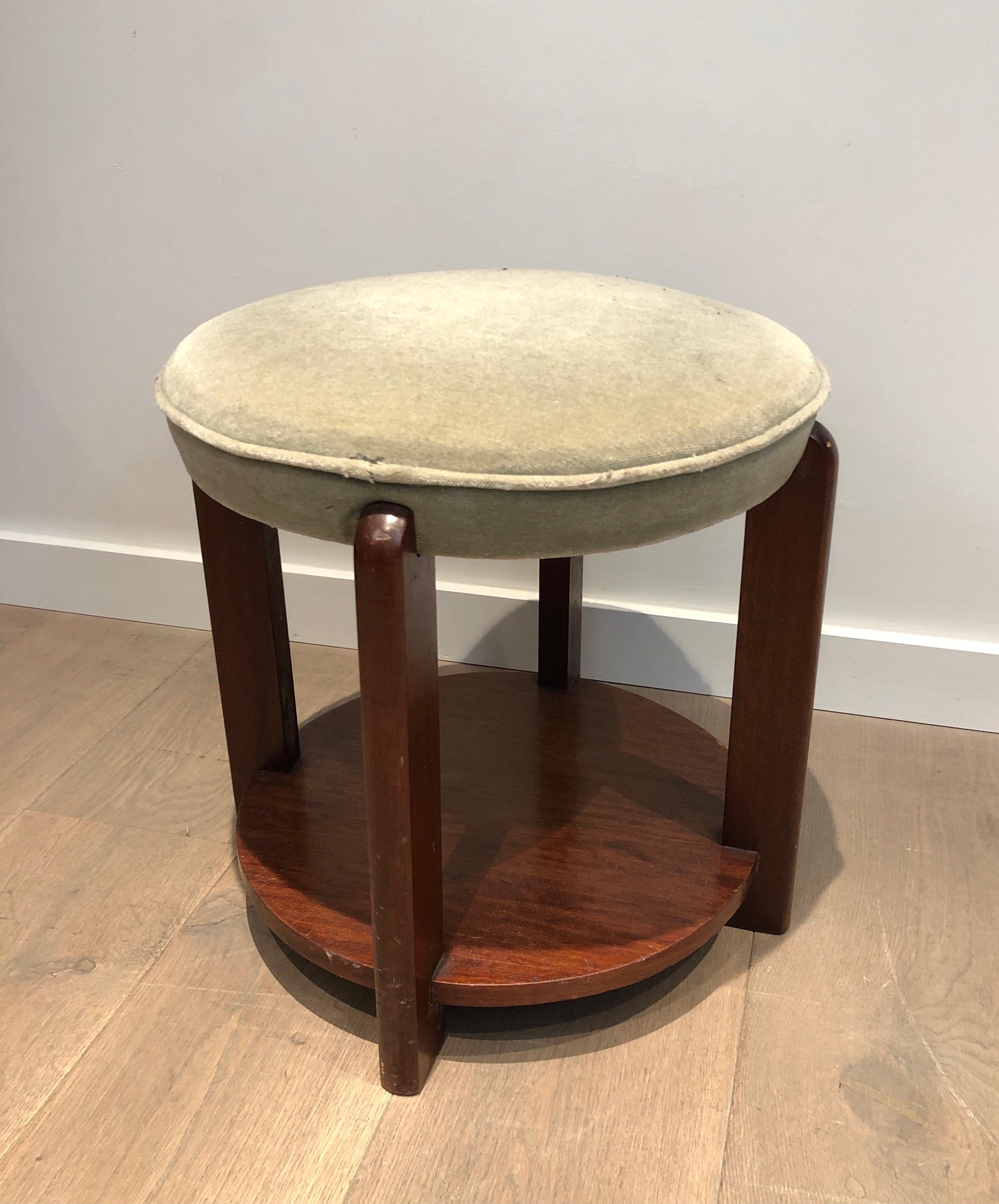 This stool is made of mahogany with velvet seat. Art Deco. Circa 1930.