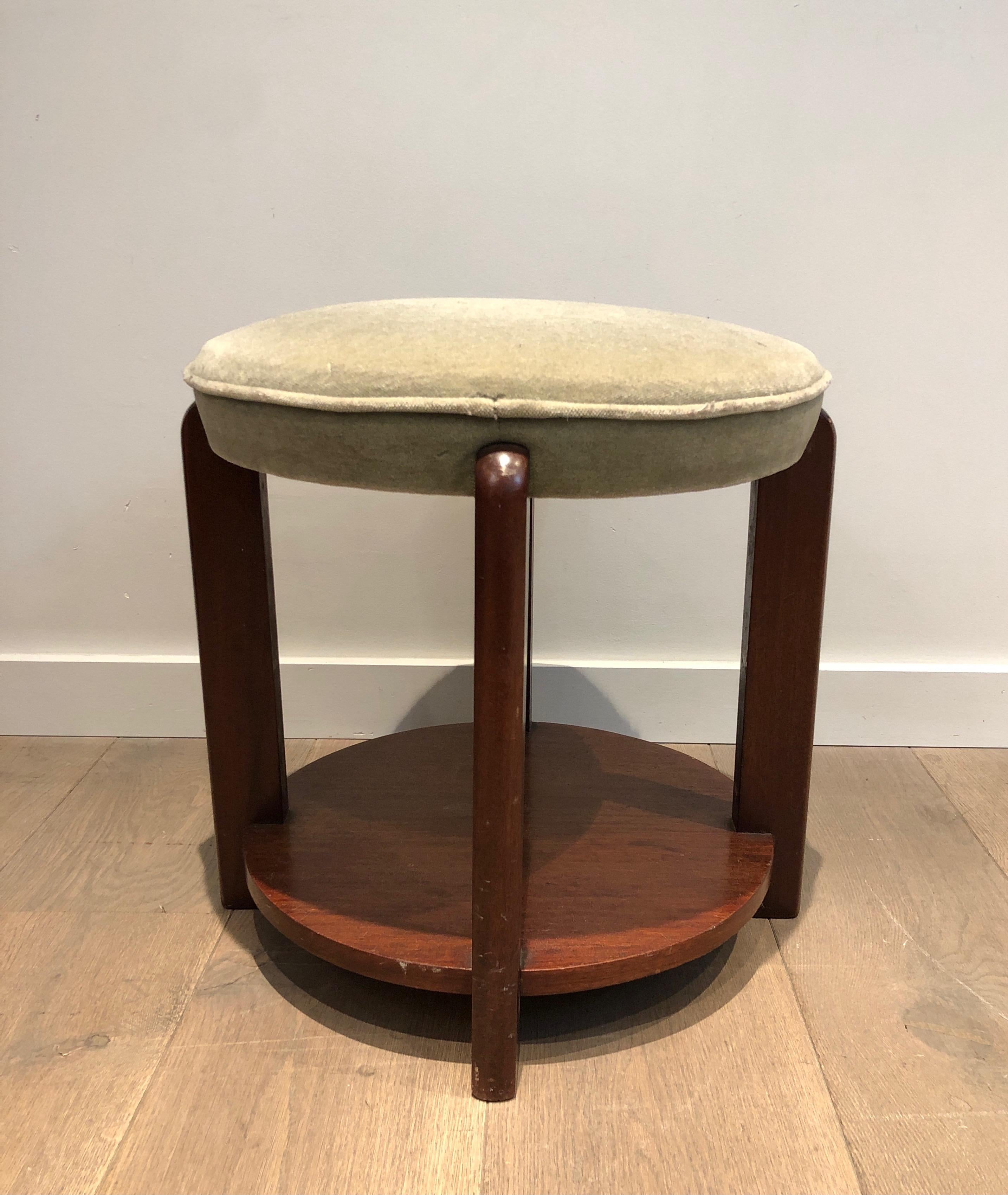 French Mahogany Stool with Velvet Seat, Art Deco Period, Circa 1930 For Sale