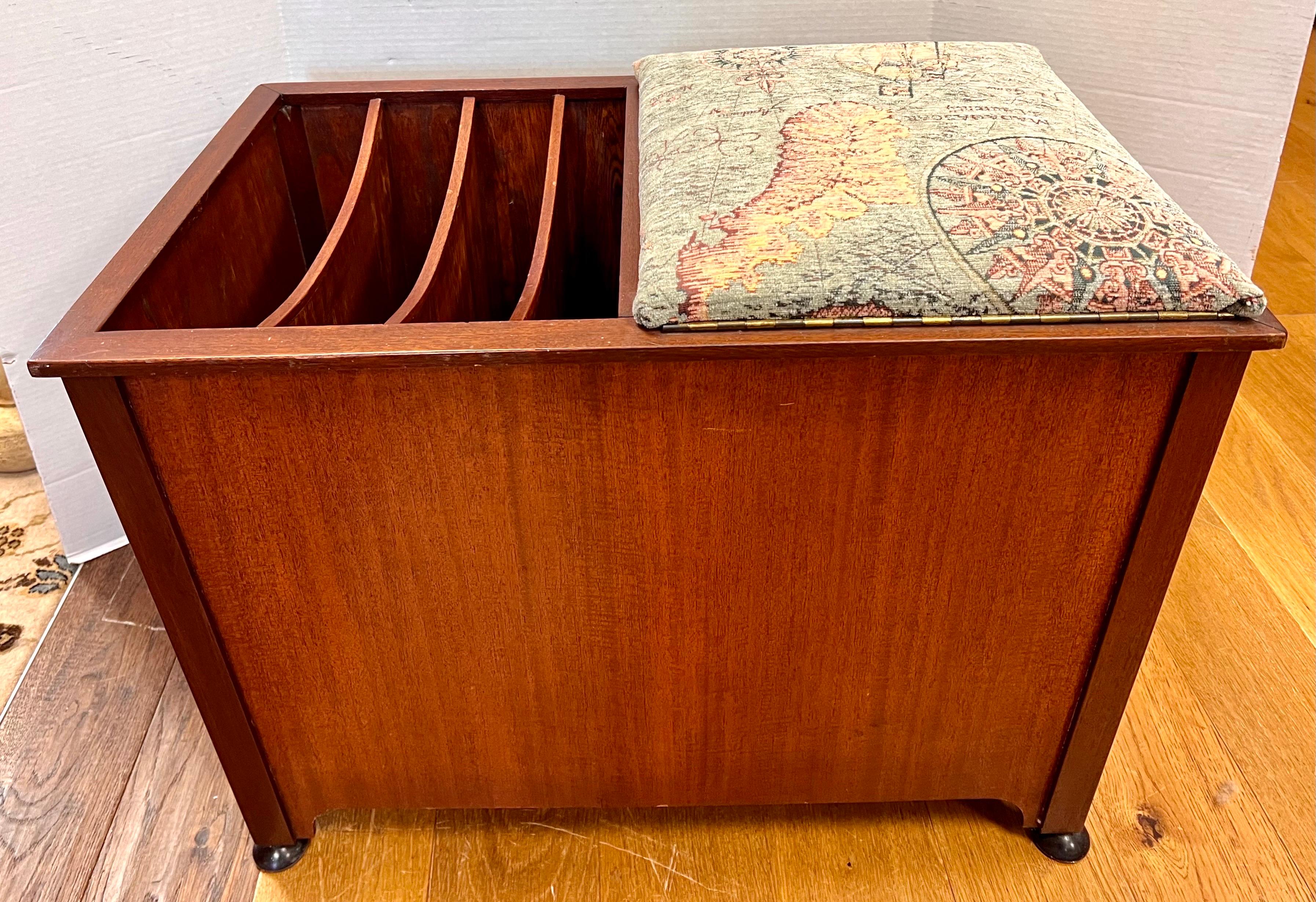 20th Century Mahogany Storage Bench  and Magazine Rack with Rae Brass Insert For Sale