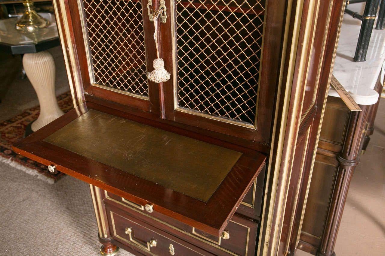 Maison Jansen, Louis XVI Style, Cabinet, Mahogany, Brass, Marble, France, 1940s For Sale 1