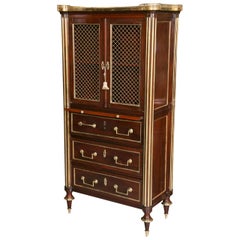 Mahogany Storage Chest Attributed to Maison Jansen with Galleried Marble Top Mahogany Storage Chest Attributed to Maison Jansen with Galleried Marble Top