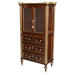 Vintage Mahogany Storage Chest Attributed to Maison Jansen with Galleried Marble Top