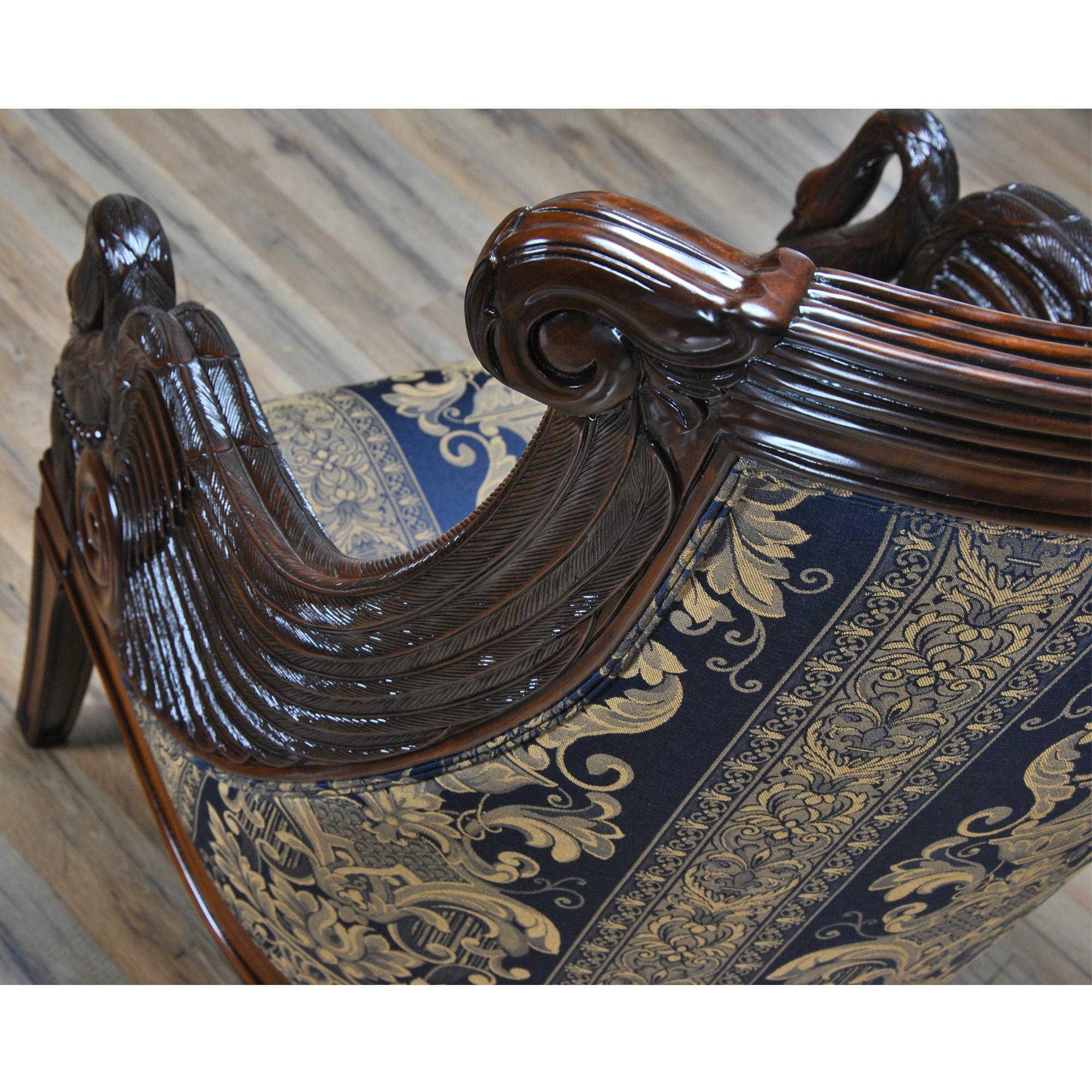 Hand-Carved Mahogany Swan Arm Chair For Sale