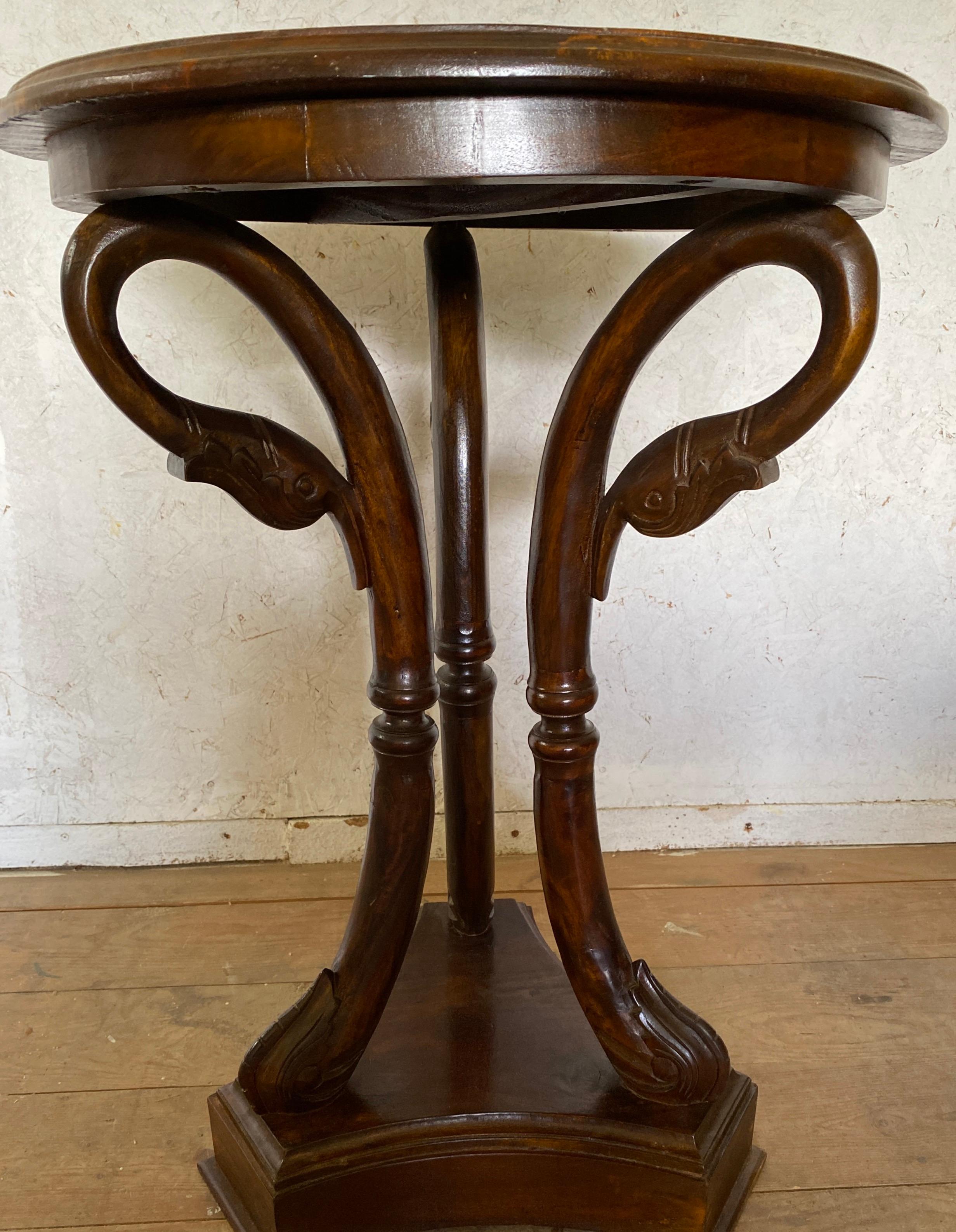 Carved Mahogany Swan Side Table For Sale