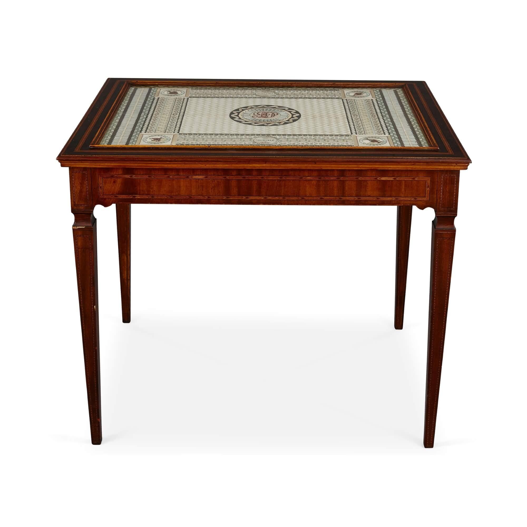 Neoclassical Mahogany, sycamore, and silk marquetry inlay centre table For Sale