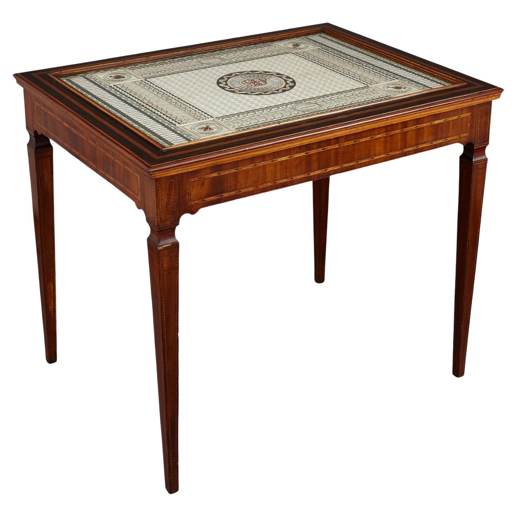 Mahogany, sycamore, and silk marquetry inlay centre table For Sale