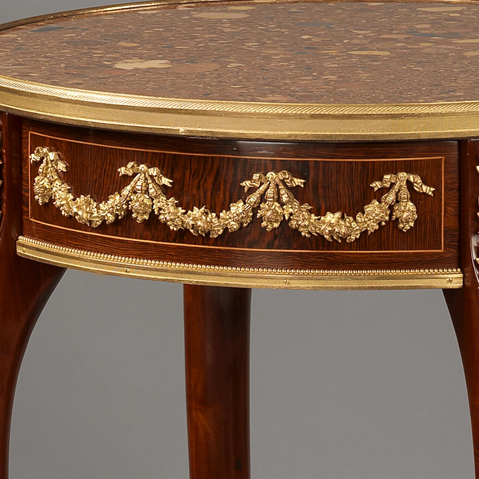 Gilt Mahogany Table with Marble Top Attributed to François Linke, French, circa 1890 For Sale