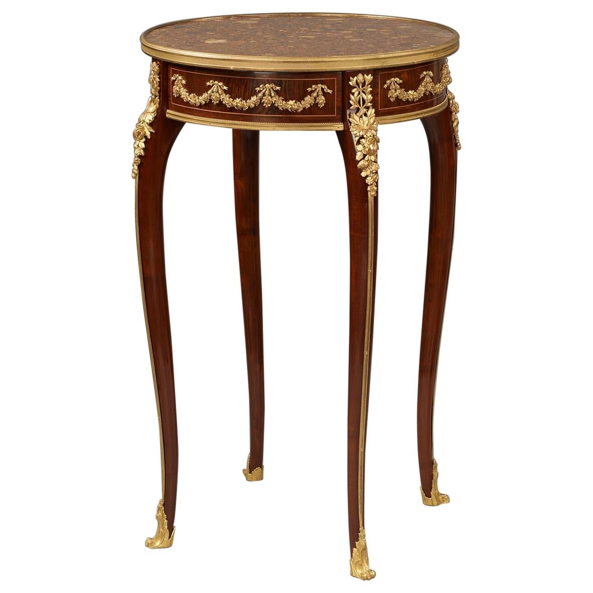 Mahogany Table with Marble Top Attributed to François Linke, French, circa 1890 For Sale