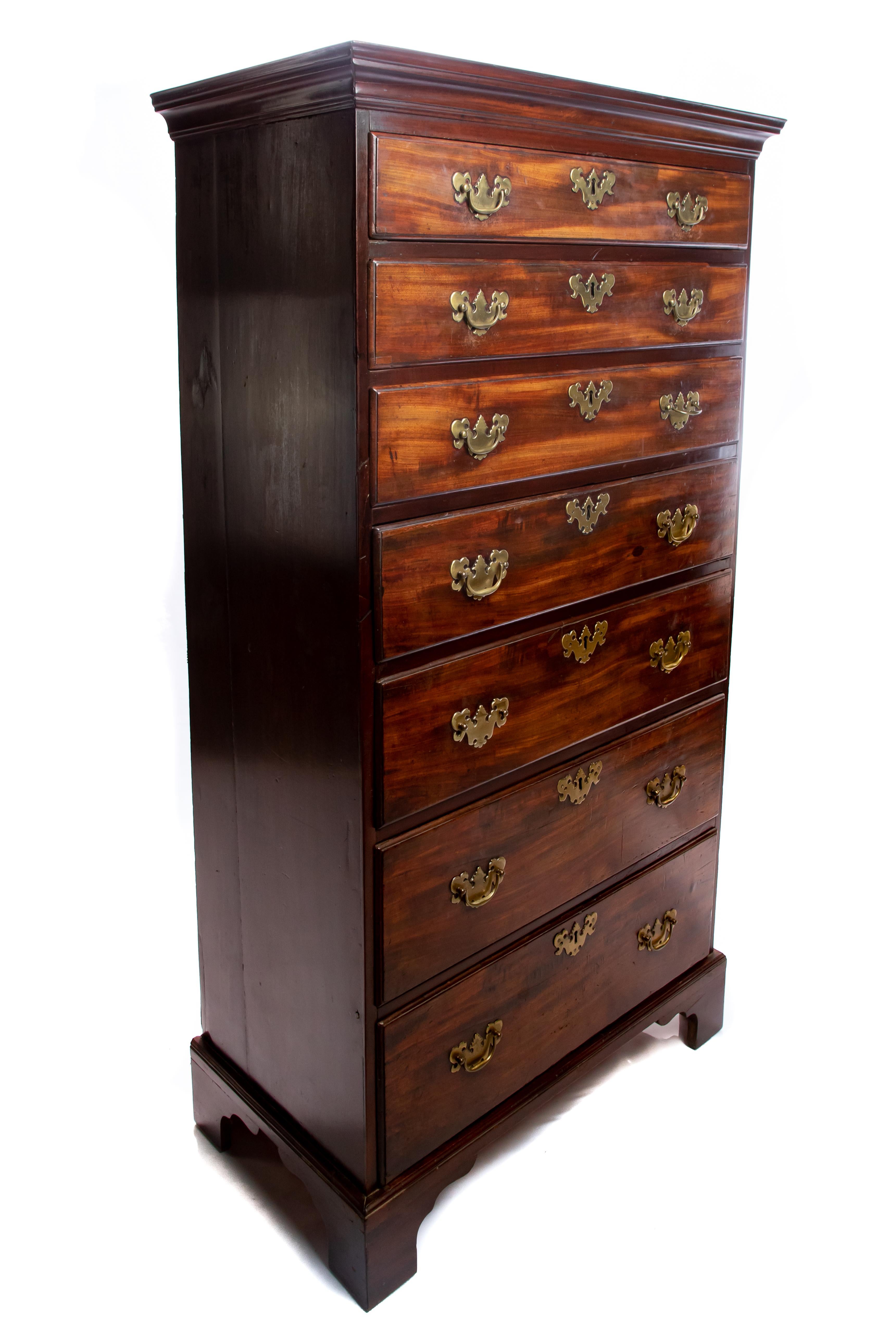 Metalwork Mahogany Tall Chest, 19th Century For Sale