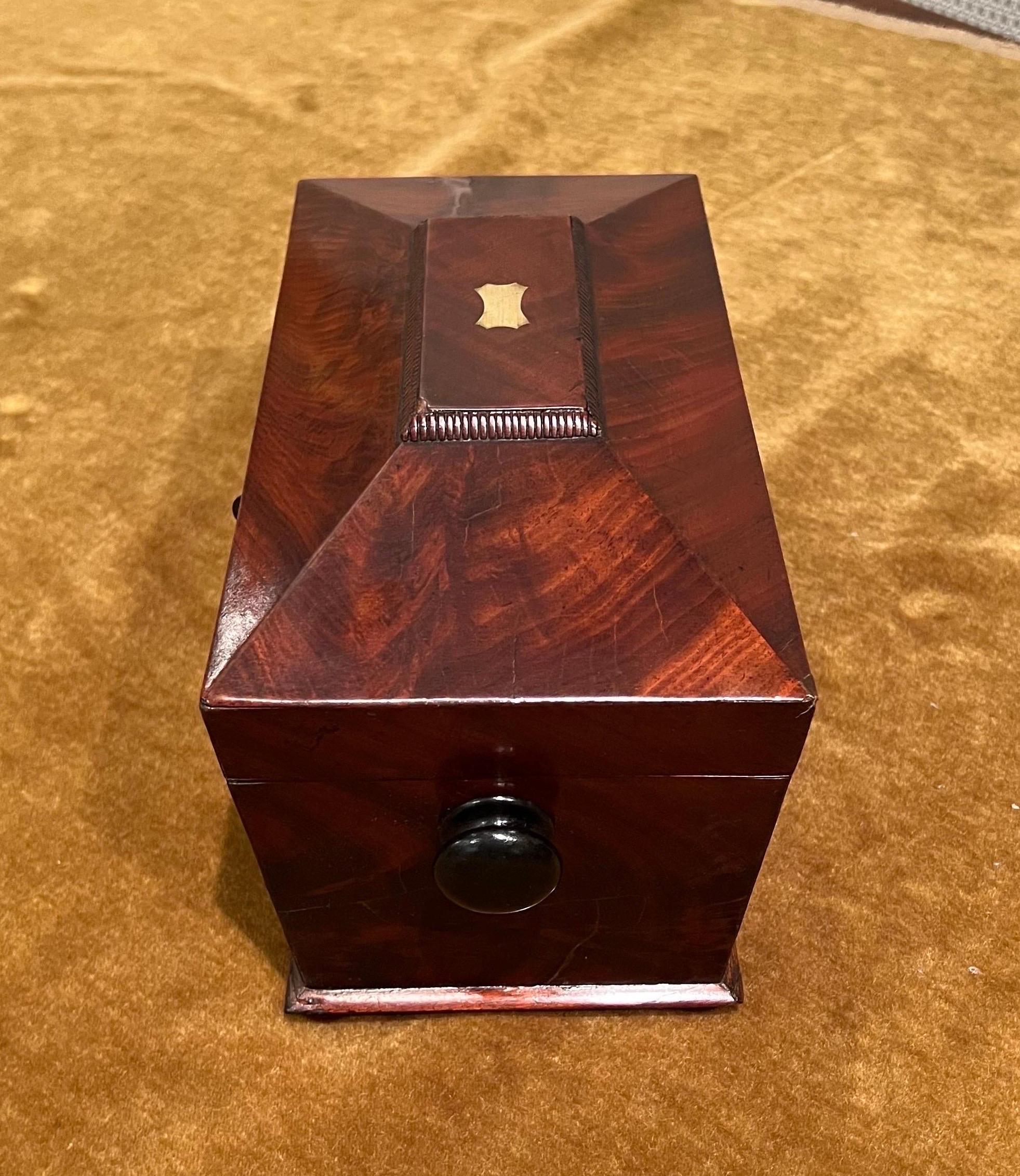 Mahogany Tea Caddy, Sarcophagus form, Early 19th Century In Good Condition For Sale In New York, NY