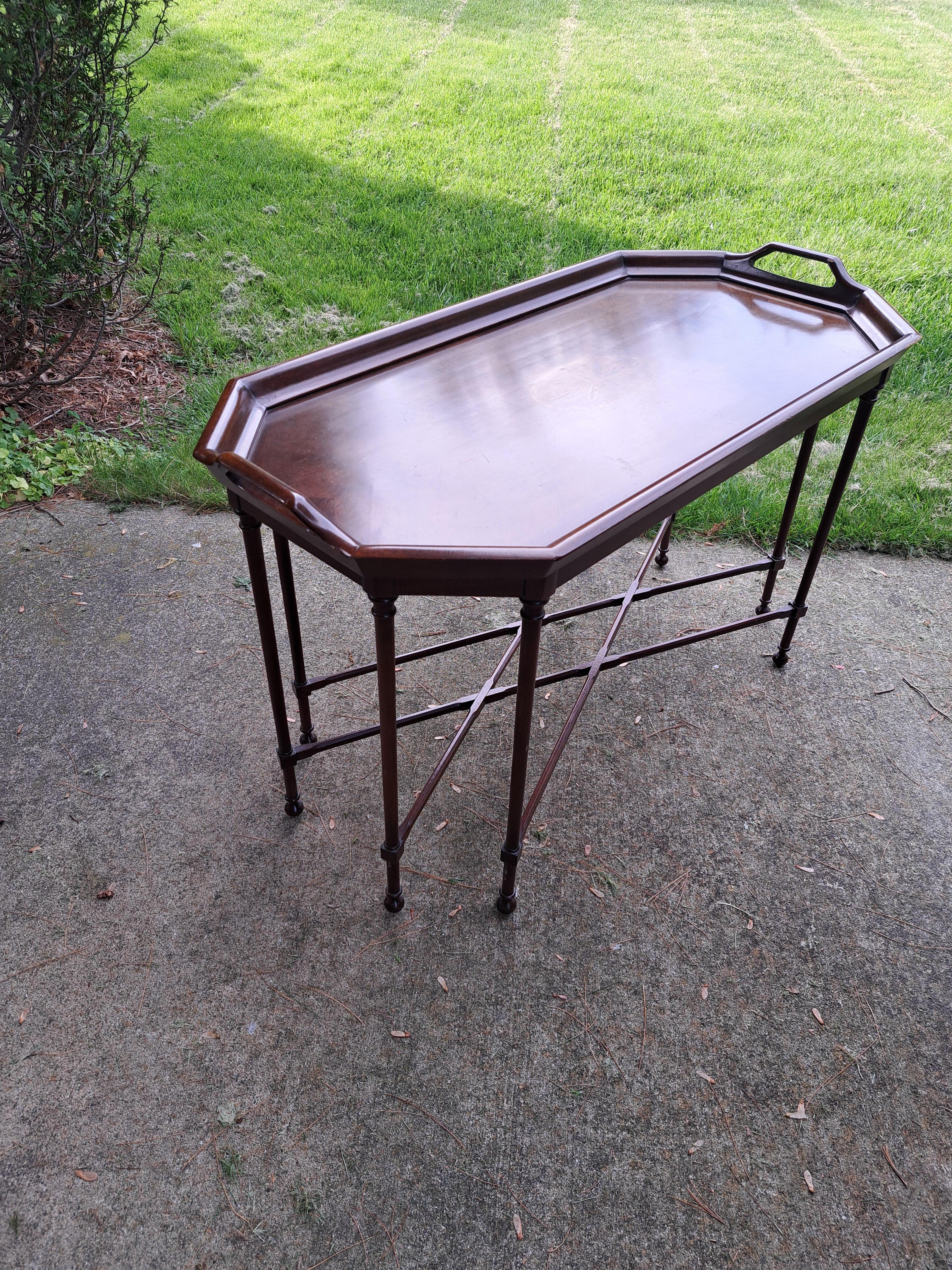 Hollywood Regency Mahogany Thin Legged Coffee Table By Councill Craftsmen