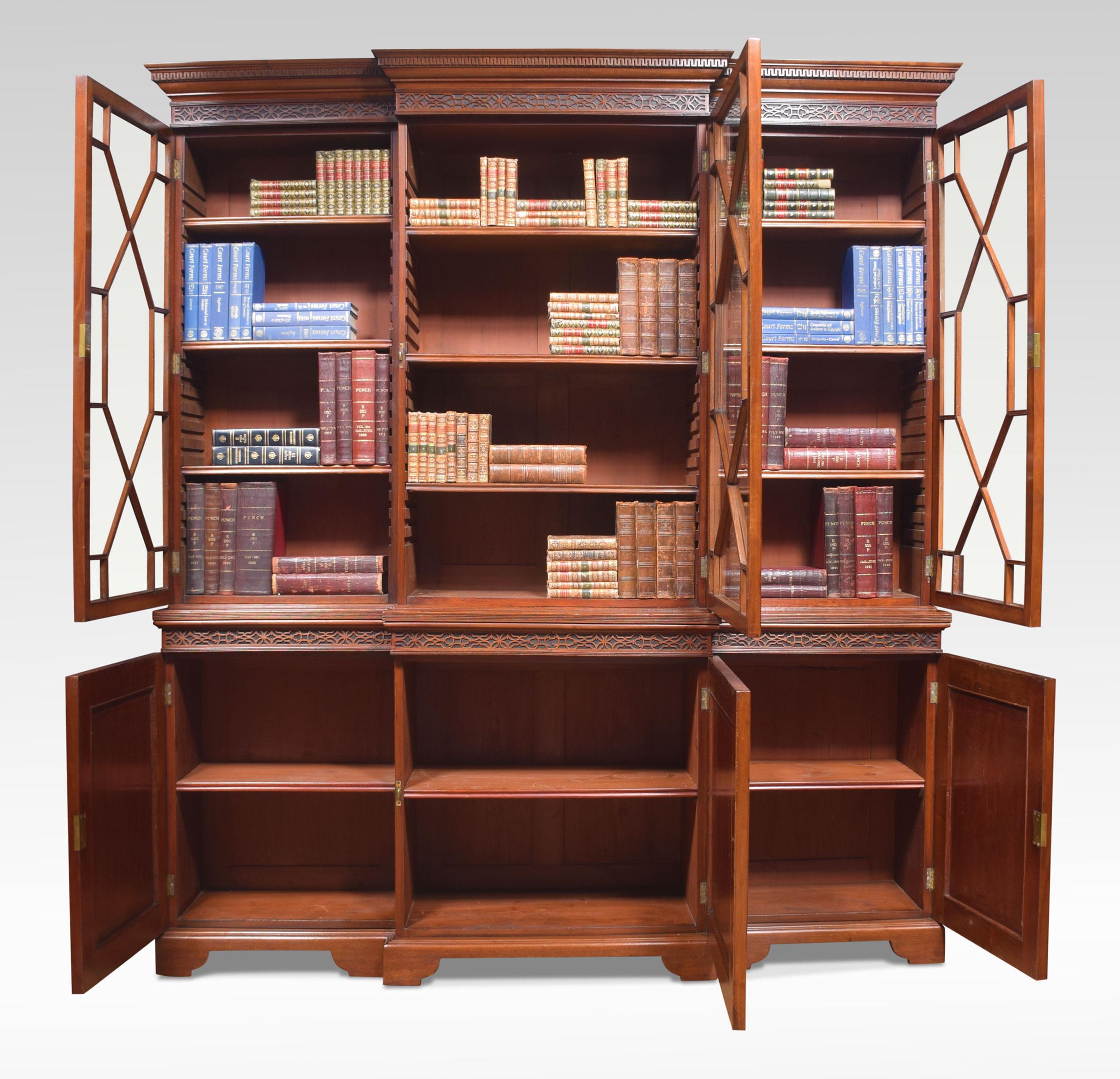 Mahogany Three-Door Breakfront Library Bookcase In Good Condition In Cheshire, GB