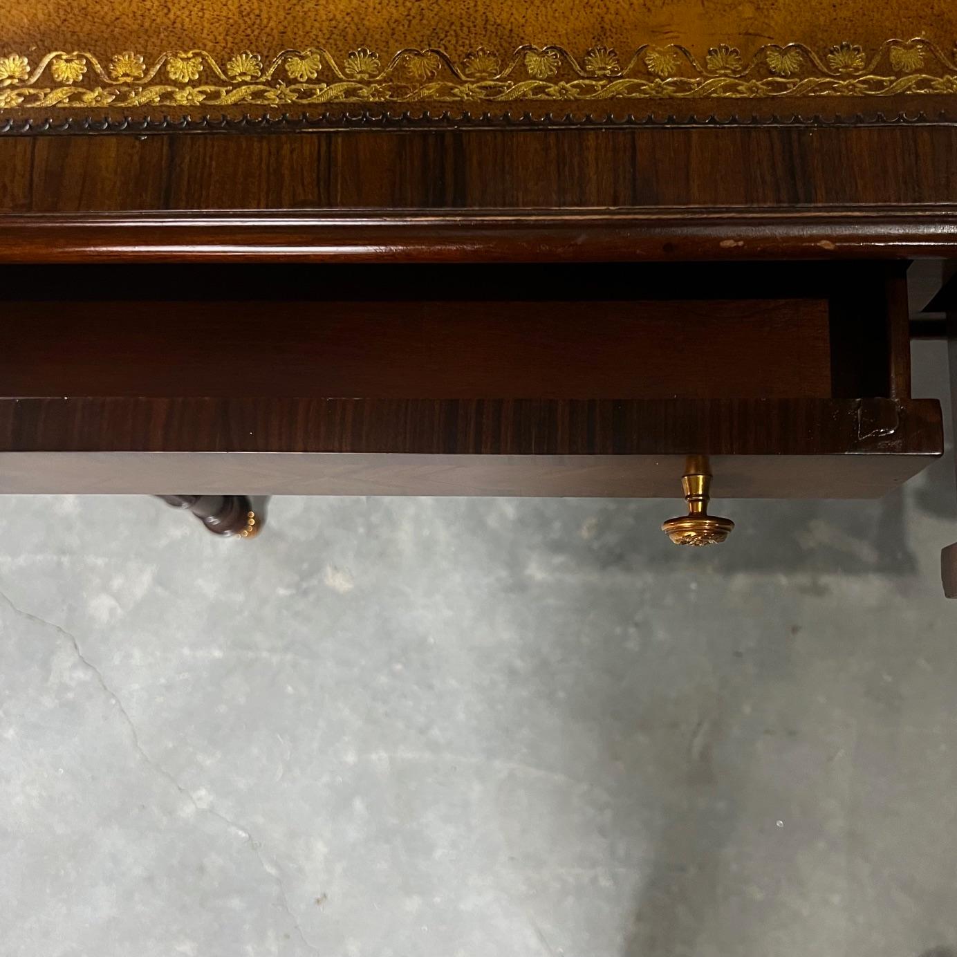 Mahogany Three Drawer Embossed Leather Top Writing Desk by Maitland Smith 6
