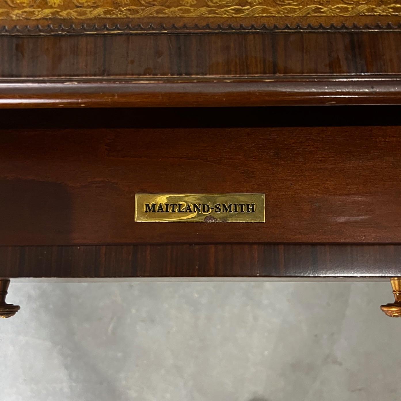 Mahogany Three Drawer Embossed Leather Top Writing Desk by Maitland Smith 9