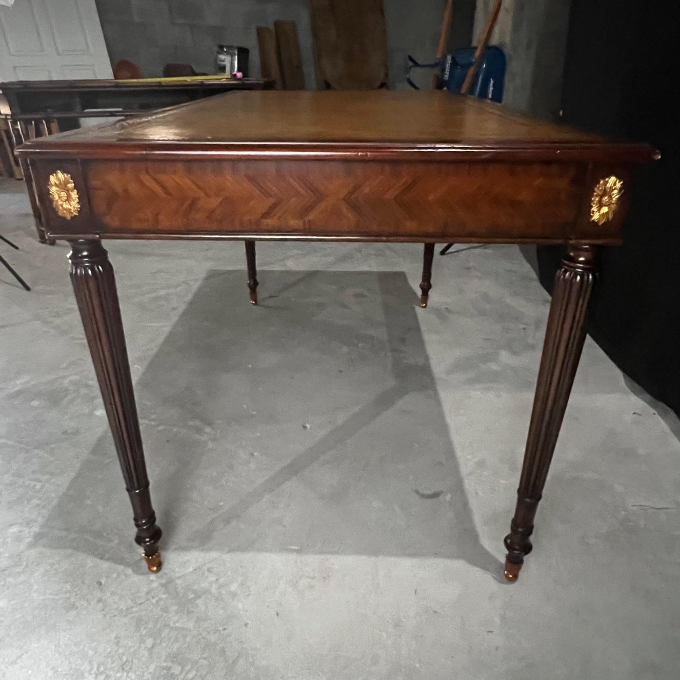 Late 20th Century Mahogany Three Drawer Embossed Leather Top Writing Desk by Maitland Smith