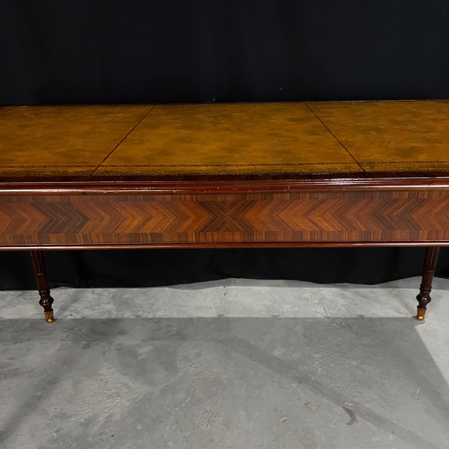 Mahogany Three Drawer Embossed Leather Top Writing Desk by Maitland Smith 2