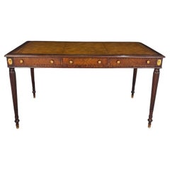 Mahogany Three Drawer Embossed Leather Top Writing Desk by Maitland Smith