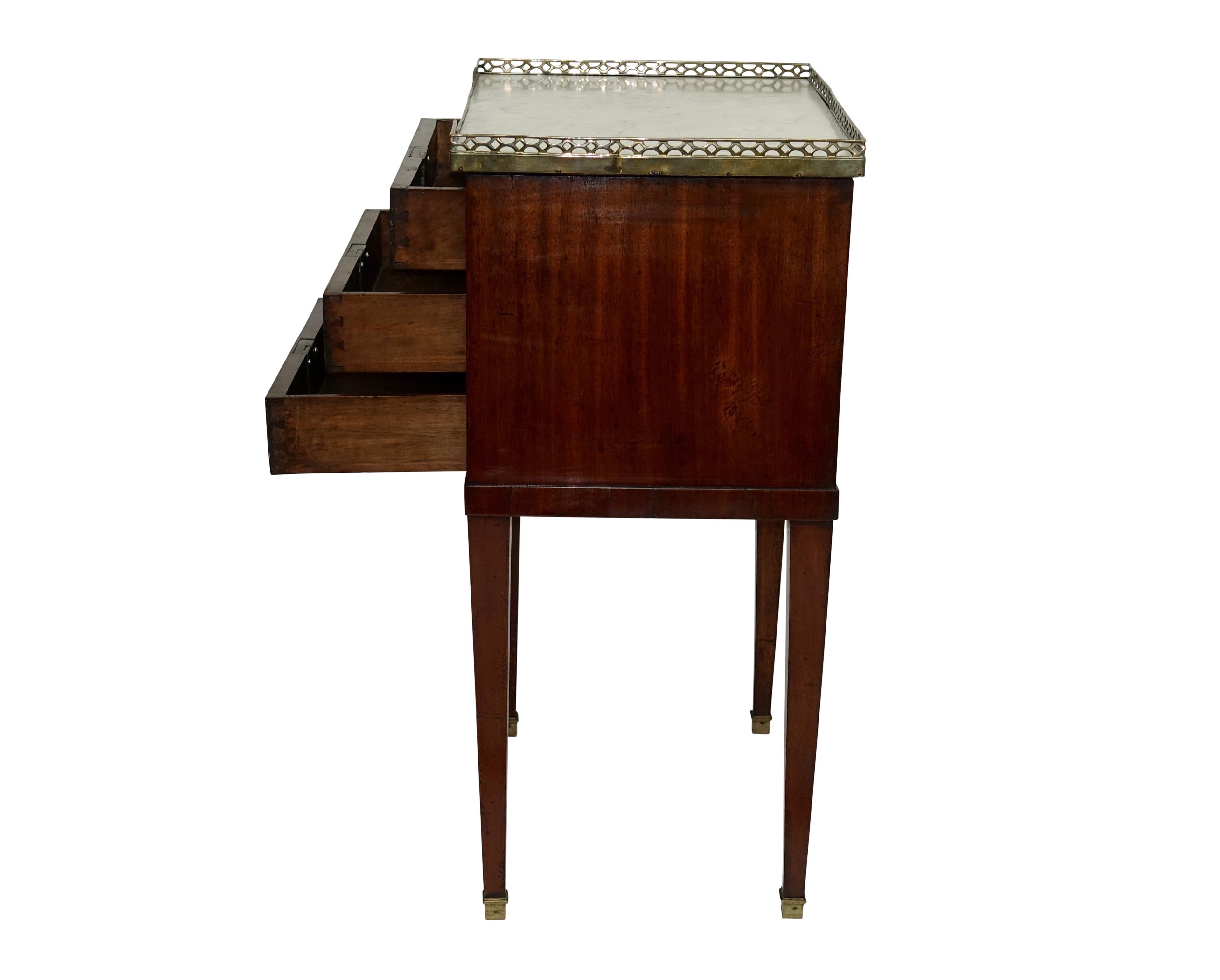 Mahogany Three Drawer Side Table with Marble Top, French 19th Century In Good Condition In San Francisco, CA