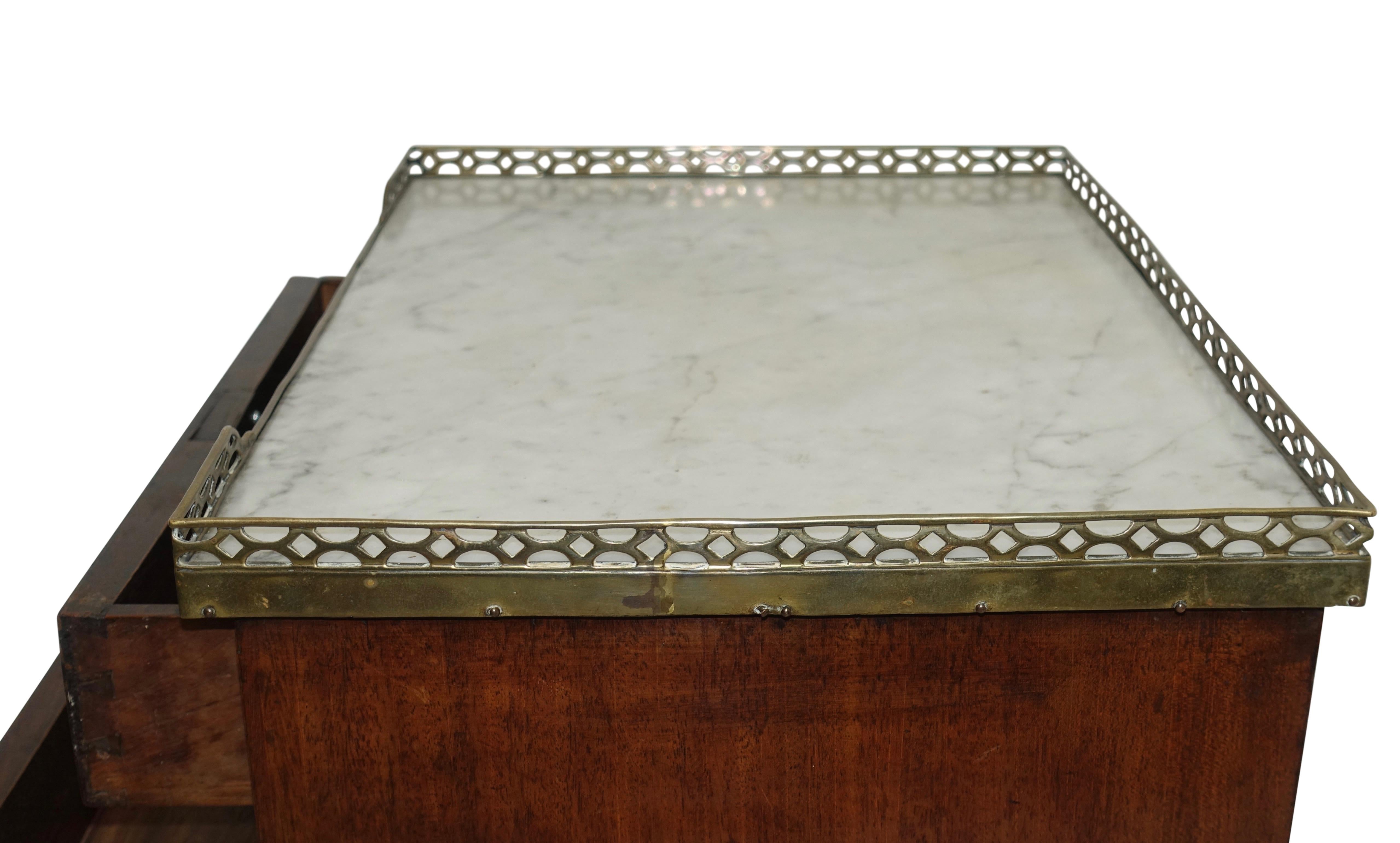 Mahogany Three Drawer Side Table with Marble Top, French 19th Century 1