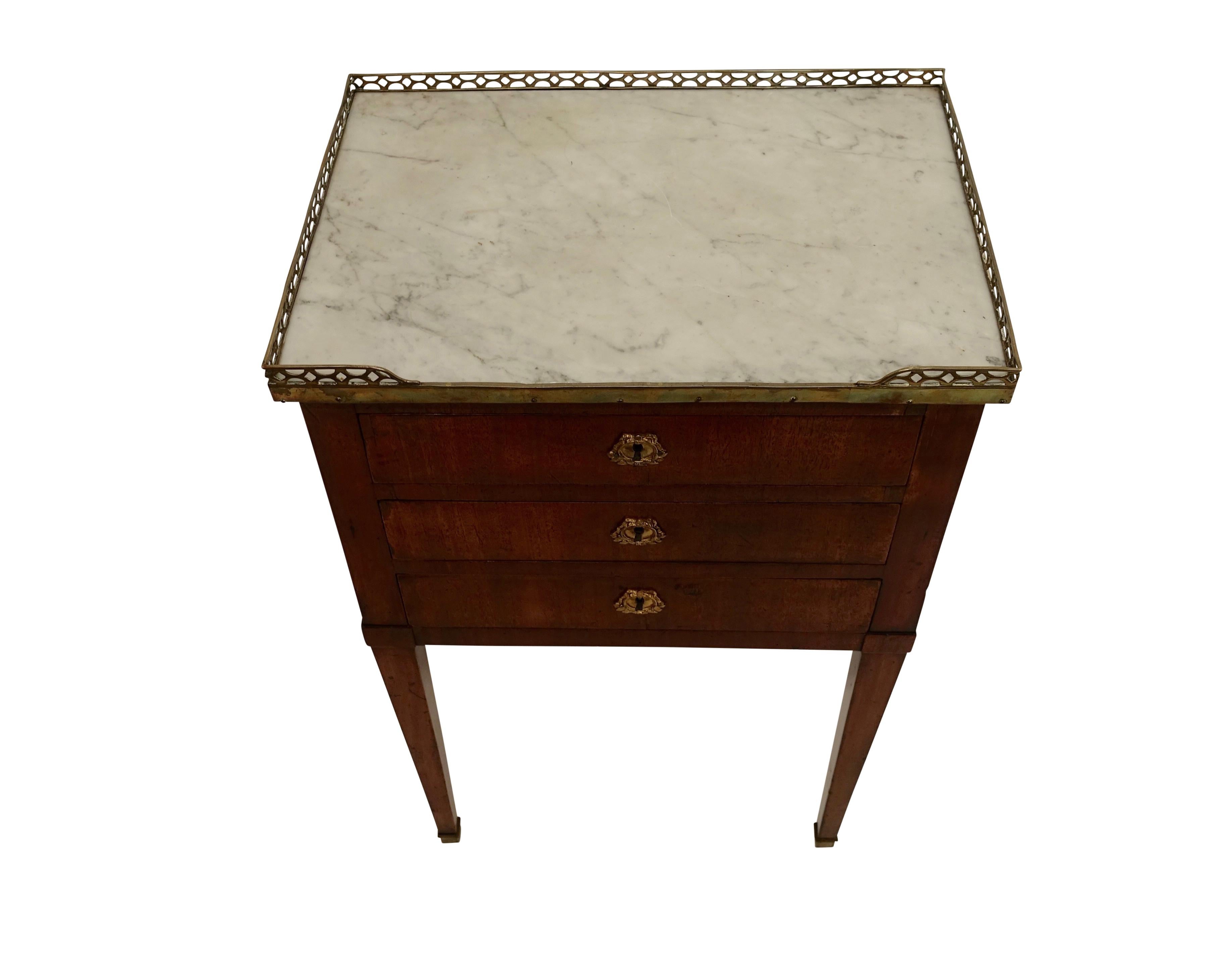 Mahogany Three Drawer Side Table with Marble Top, French 19th Century 2