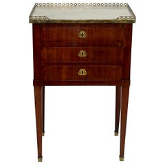 Mahogany Three Drawer Side Table with Marble Top, French 19th Century