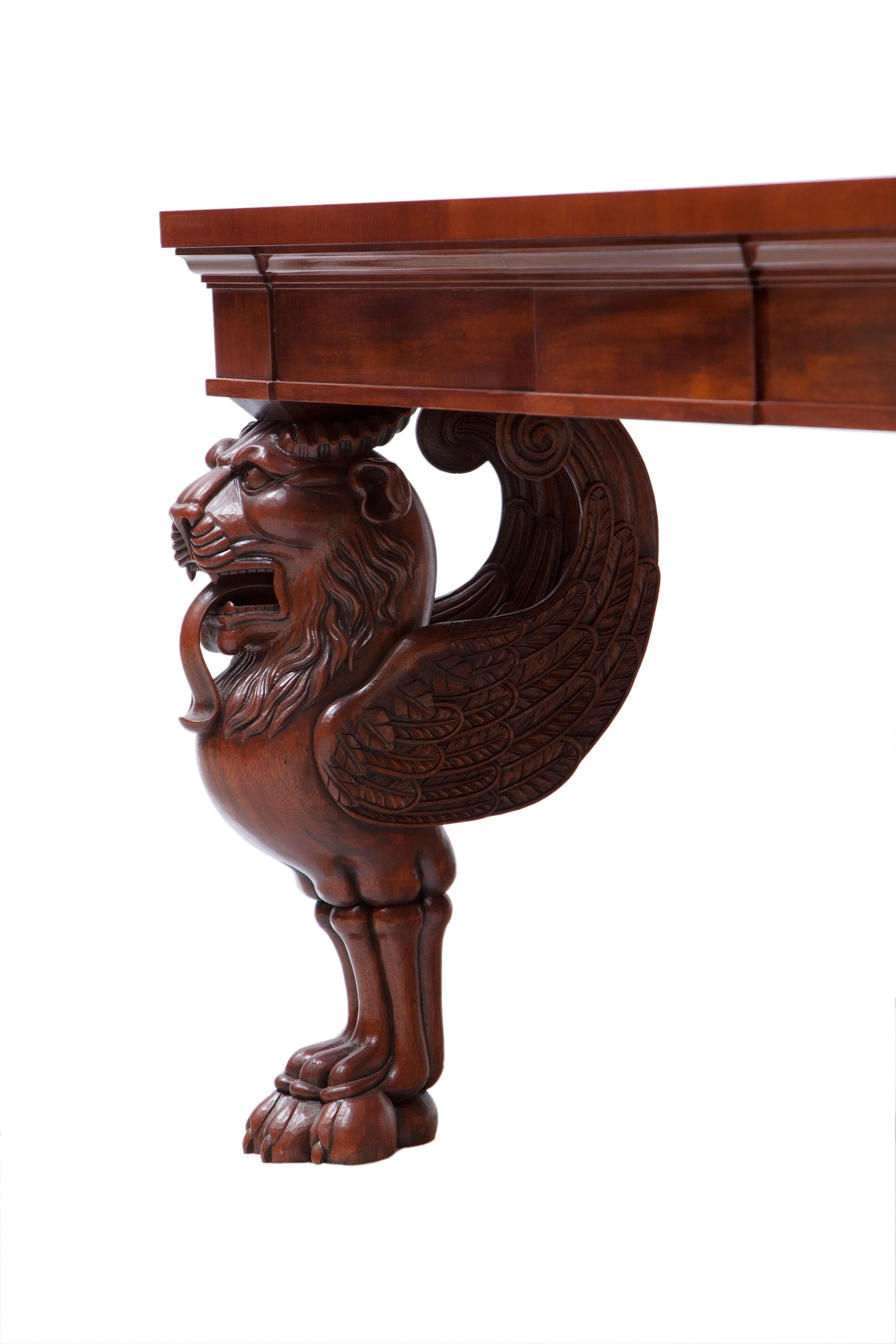 Hand-Crafted Mahogany Three Part Dinning Table by Thierry Despont For Sale