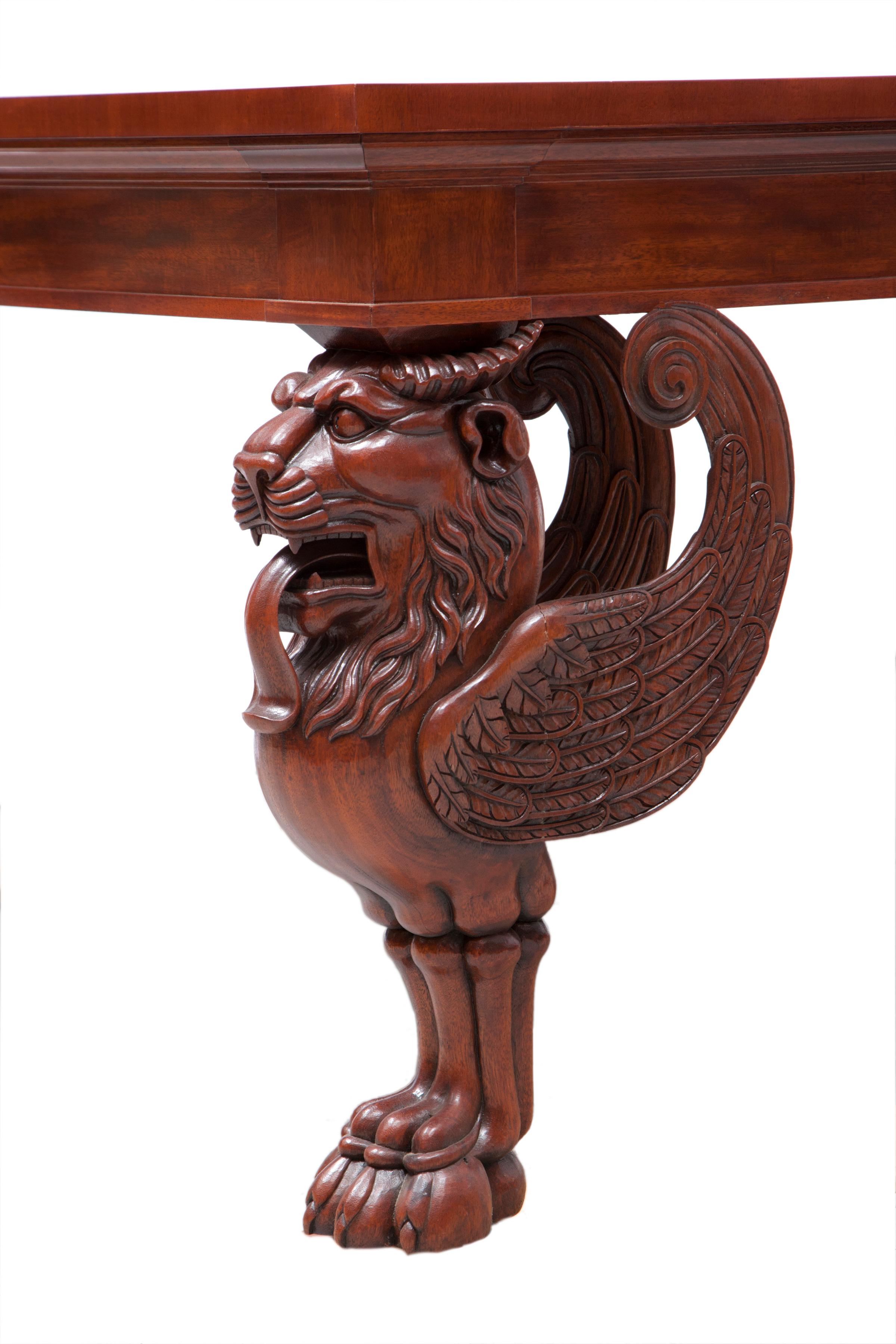 Mahogany Three Part Dinning Table by Thierry Despont In Excellent Condition For Sale In Hudson, NY