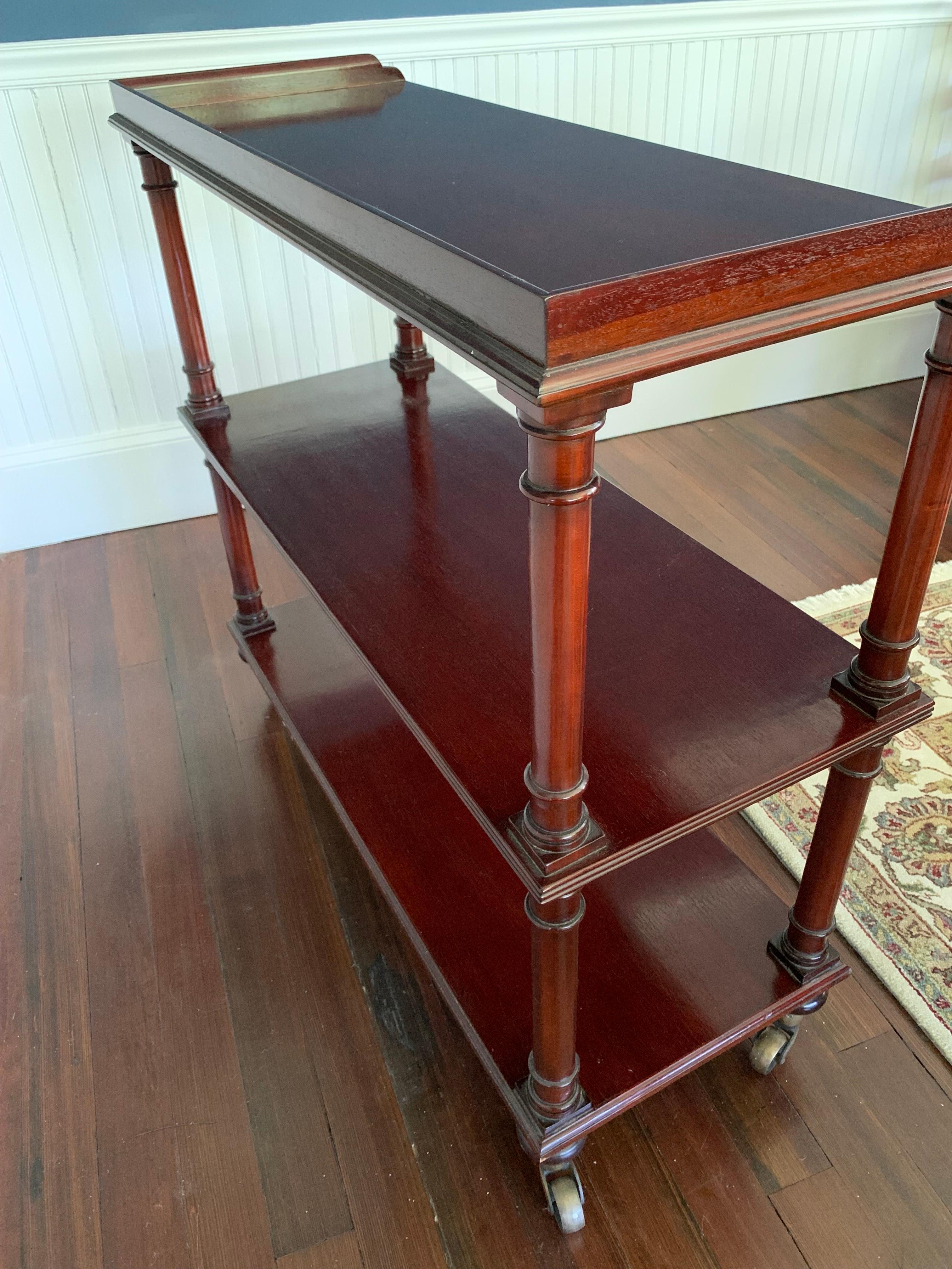 Brass Mahogany Tiered Bar Cart