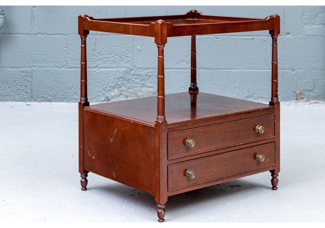 Brass Mahogany Tiered End Table Attributed To Wood & Hogan For Sale